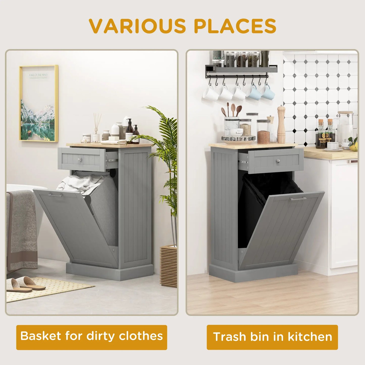 Kitchen Tilt Out Trash Bin Cabinet, Free Standing, Grey Storage Cabinets at Gallery Canada