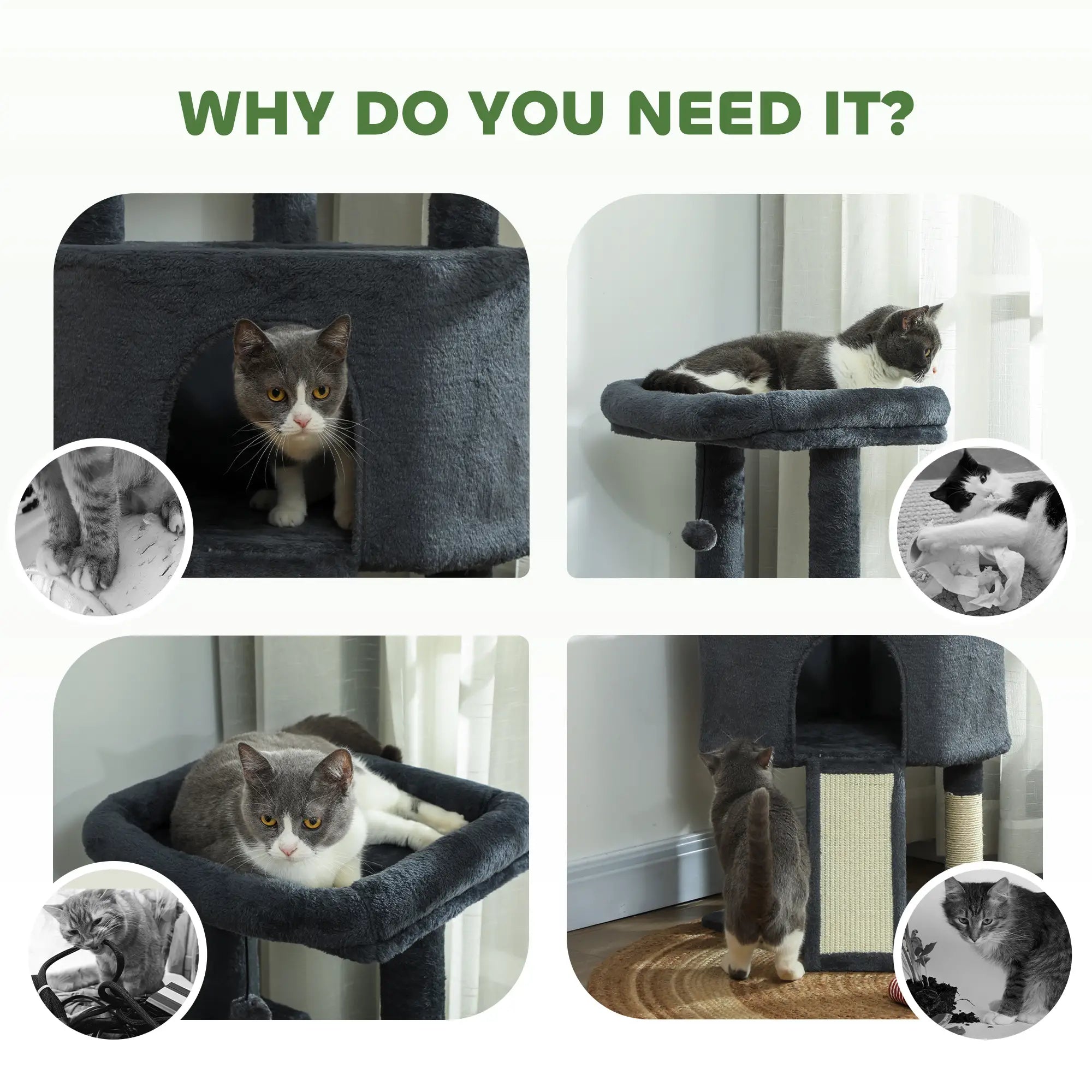 47 Inch Cat Tree, Condo, Bed, Scratching Posts, Hammock, Dark Grey Cat Trees at Gallery Canada