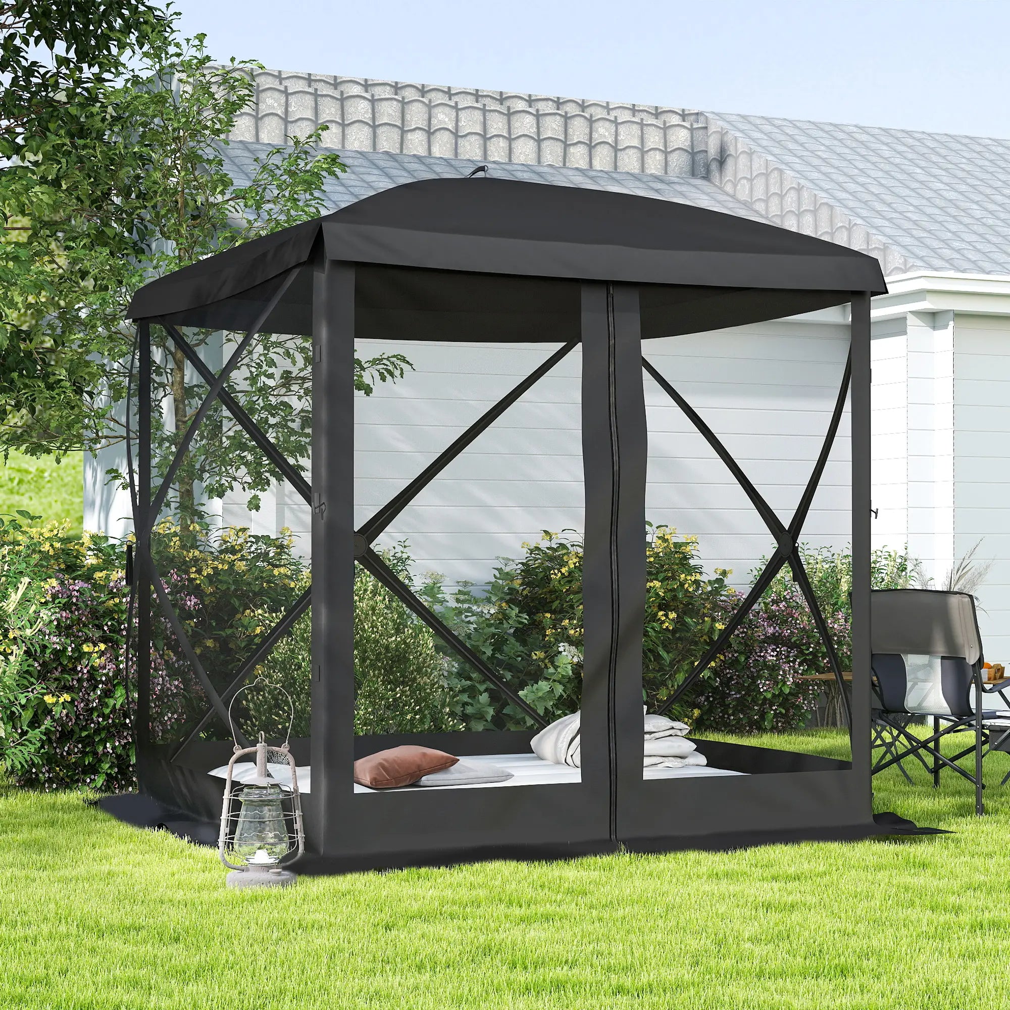 Pop-Up Tent, Foldable with Carry Bag, Zippered Door, Fits 3-4 People, Black Pop Up Canopies at Gallery Canada