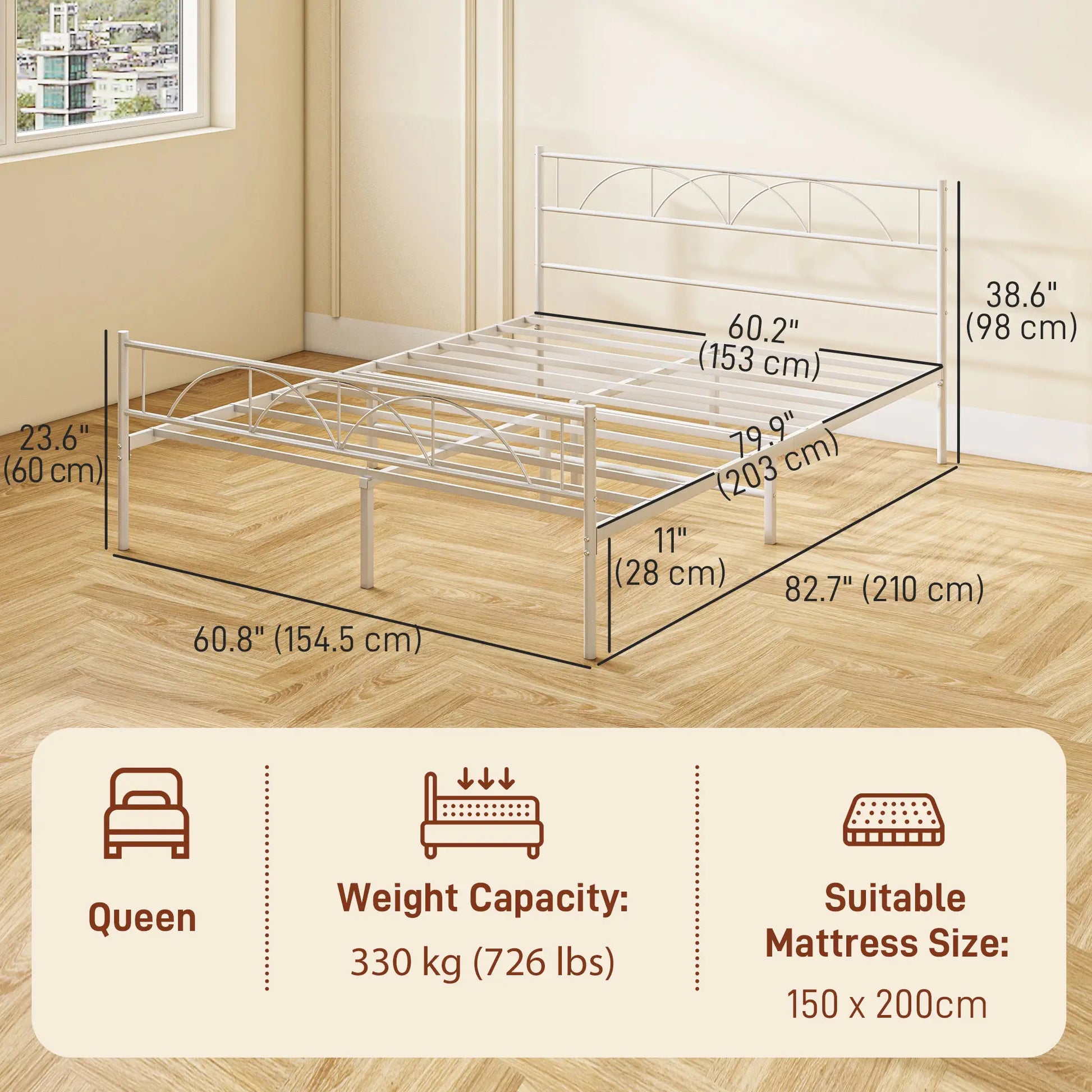 Metal Queen Platform Bed Frame with Headboard, Steel Slat Support, Underbed Storage, No Box Spring Needed, Easy Assembly Bed Frames at Gallery Canada