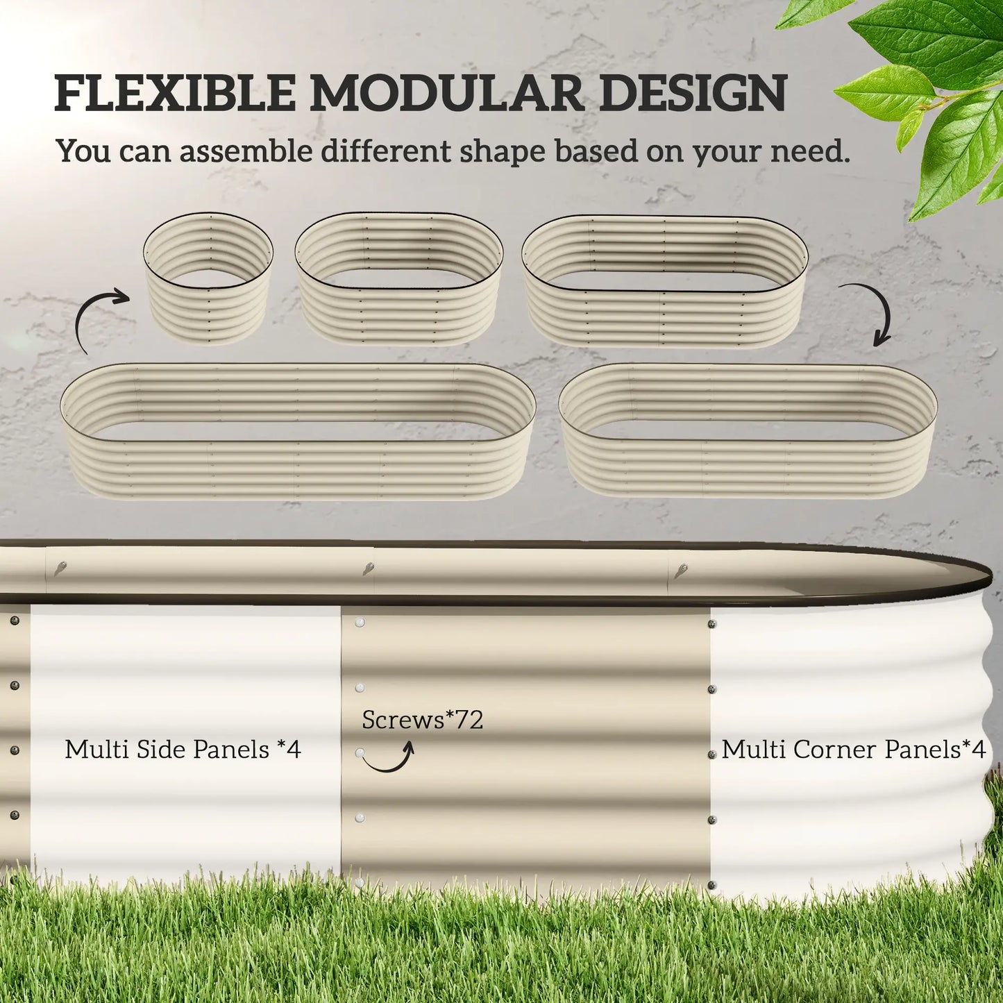 Galvanized Steel Raised Garden Bed, 8 x 2 x 1.5 FT, Cream White