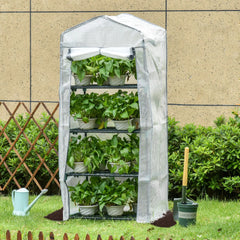 Portable Greenhouse With 4 Tier Shelves, Steel Frame, PE Cover, 28" x 20" x 63", White Portable Greenhouses Dark Green, White at Gallery Canada