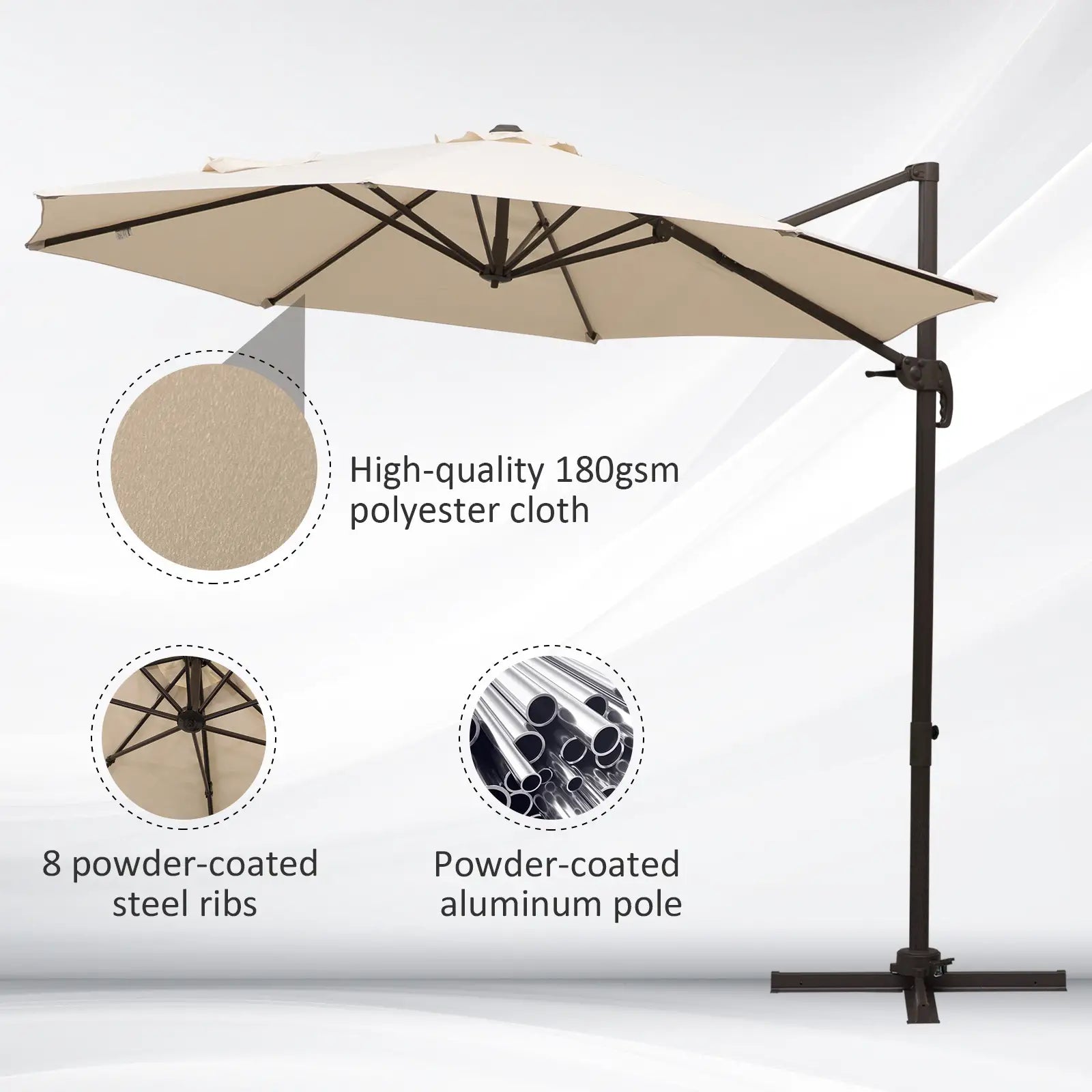 10ft Cantilever Patio Umbrella, 360° Rotation, Crank, Cream Cantilever Umbrellas at Gallery Canada
