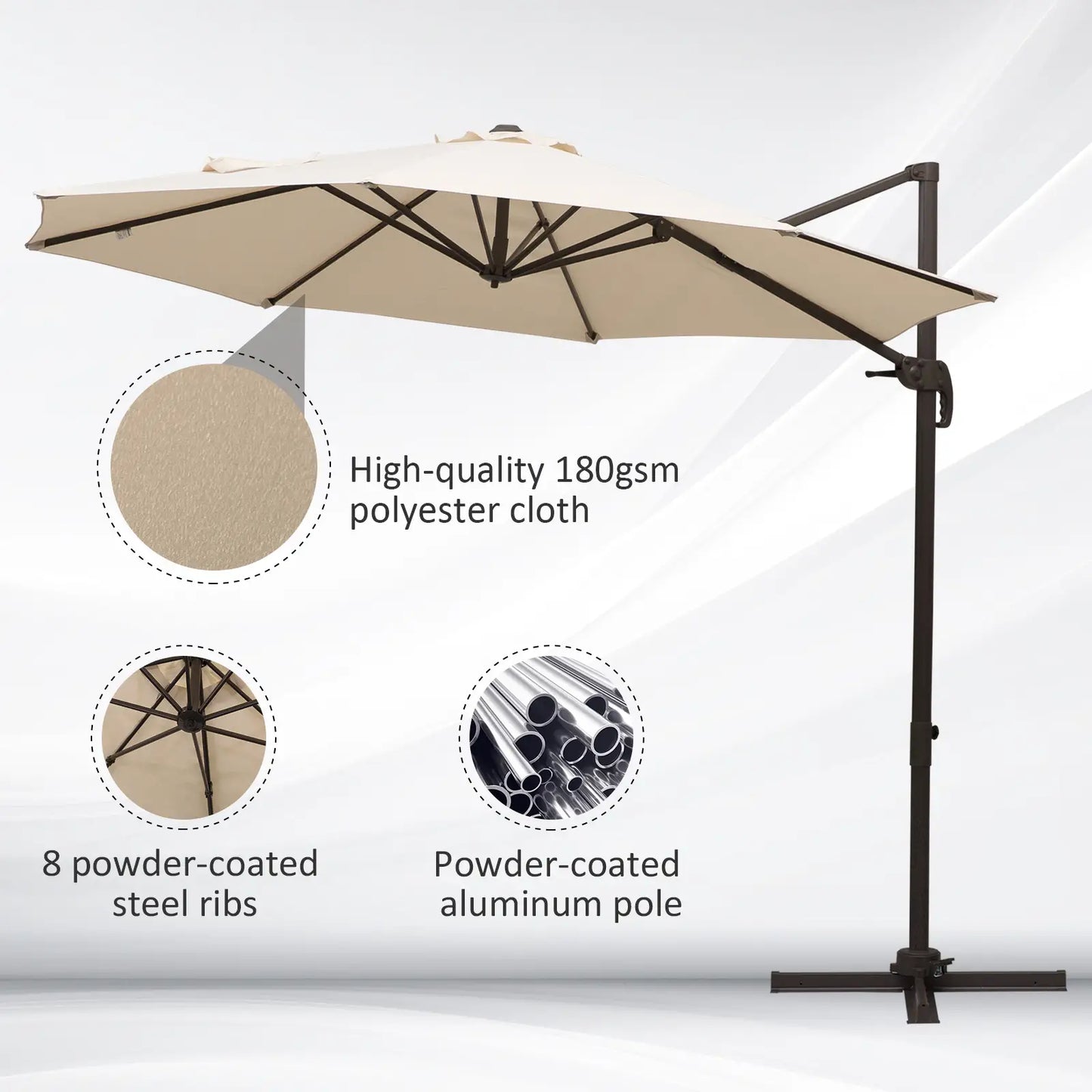 10ft Cantilever Patio Umbrella, 360° Rotation, Crank, Cream Cantilever Umbrellas at Gallery Canada