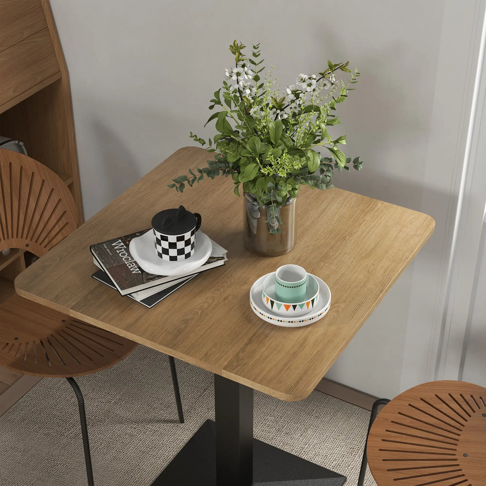 28" Square Dining Table, Modern Steel Base, Dark Brown Bar Tables & Dining Tables at Gallery Canada