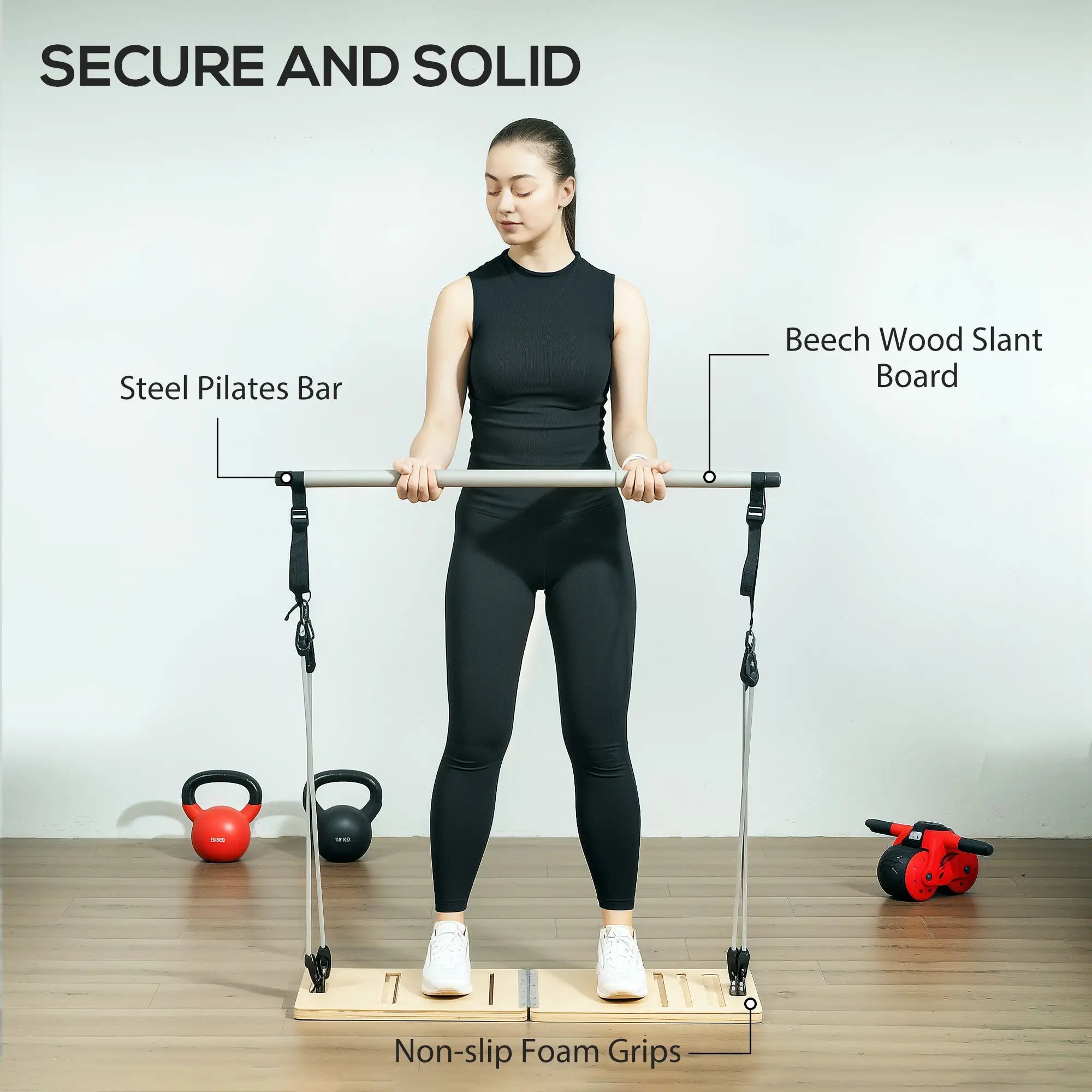 Pilates Bar Kit, Resistance Bands, Foldable Calf Stretch Board, Grey More-Strength Training Equipment at Gallery Canada