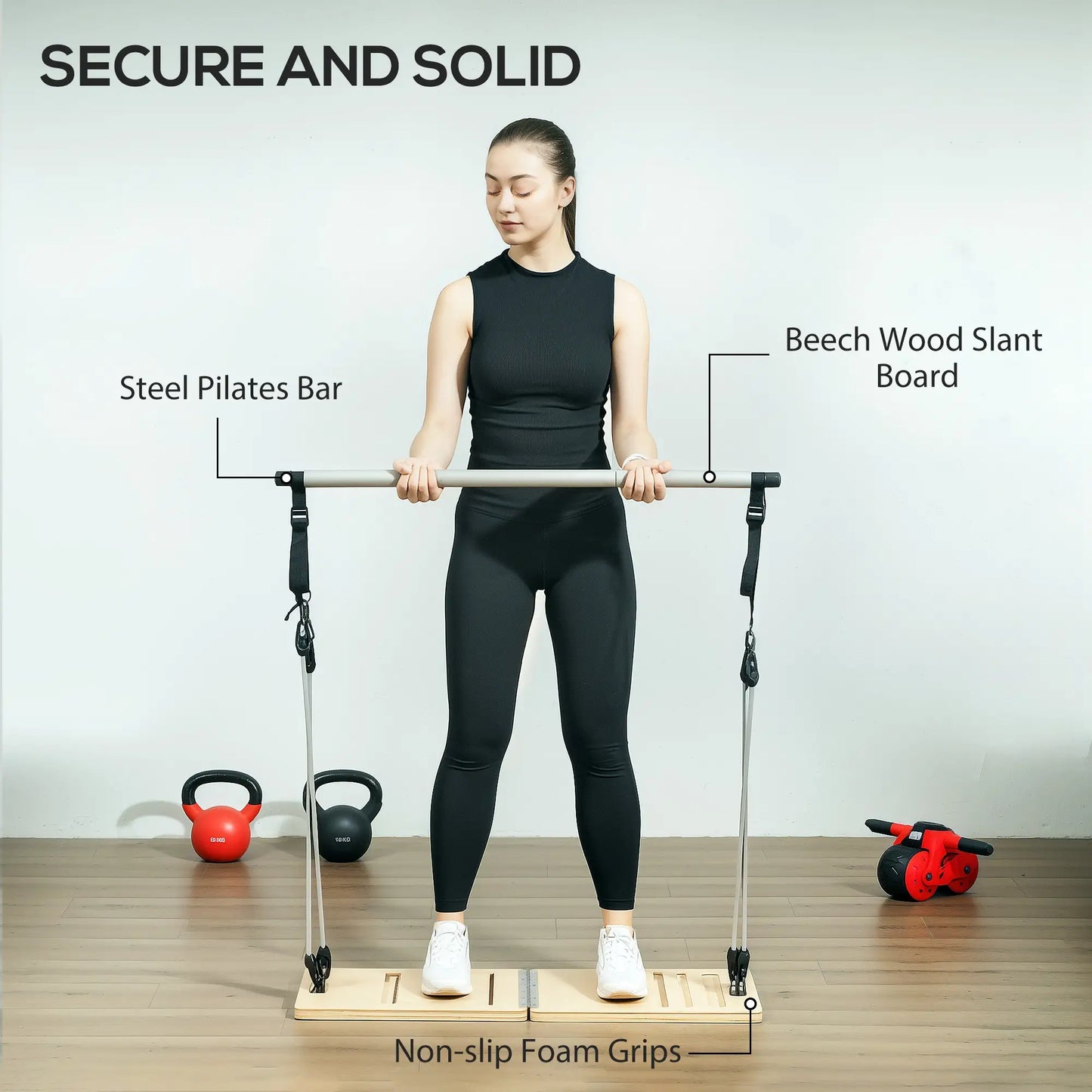 Pilates Bar Kit, Resistance Bands, Foldable Calf Stretch Board, Grey More-Strength Training Equipment at Gallery Canada