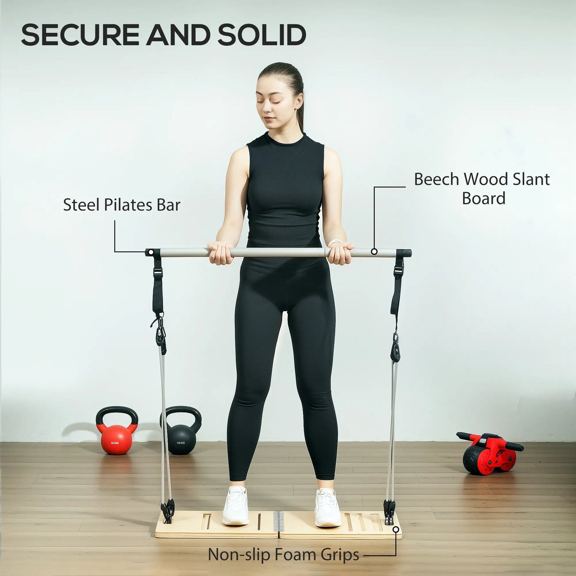 Pilates Bar Kit, Resistance Bands, Foldable Calf Stretch Board, Grey More-Strength Training Equipment at Gallery Canada