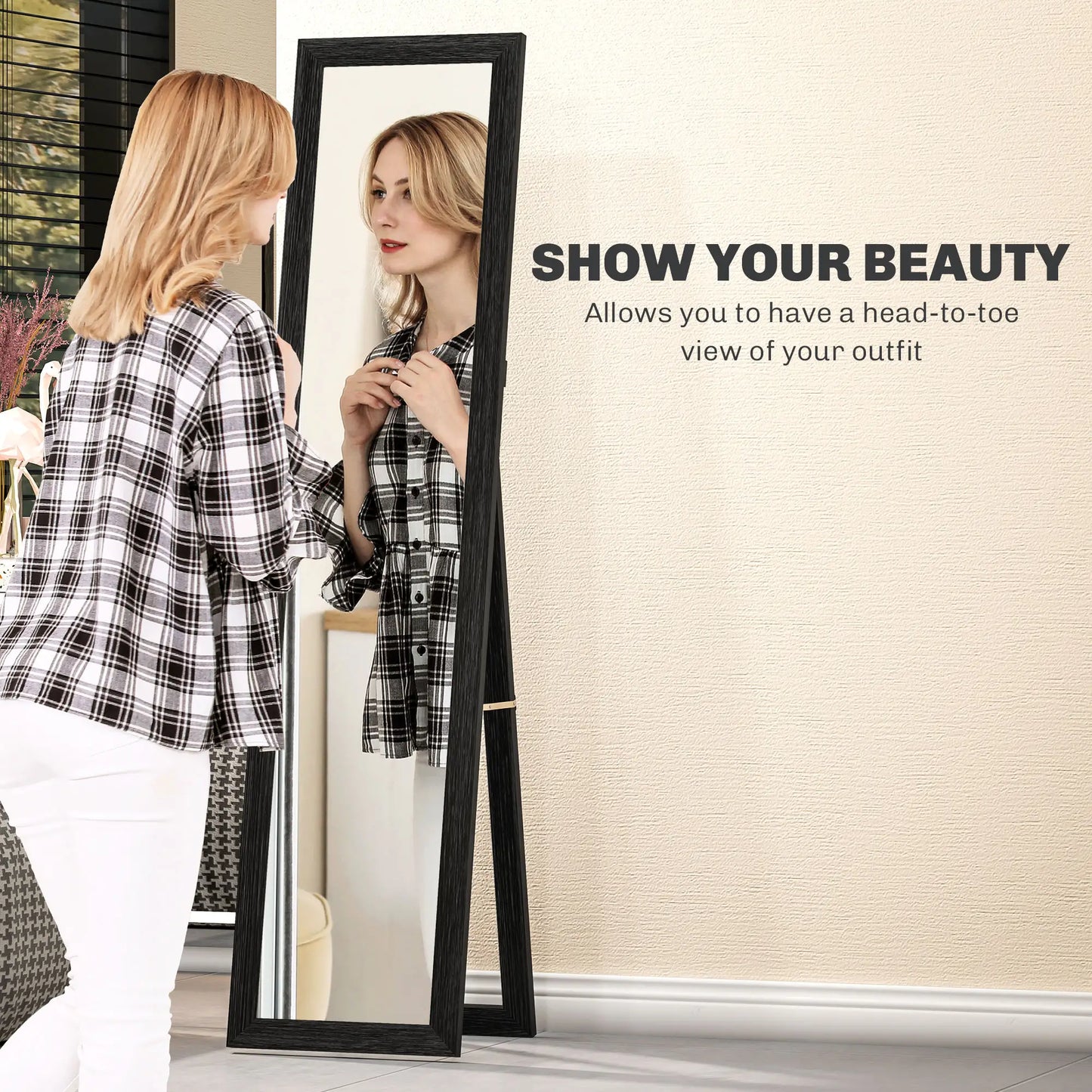 15" x 62" Full Length Mirror, Free Standing, Black Full Length Mirrors at Gallery Canada