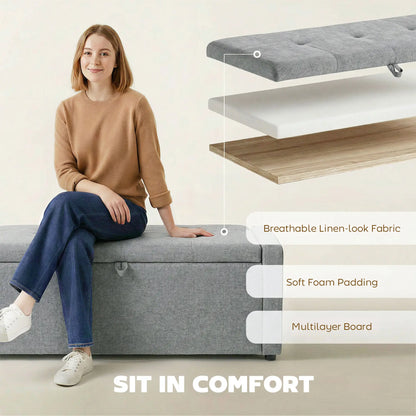 Storage Ottoman Bench, Linen Fabric, Light Grey Storage Ottomans & Benches at Gallery Canada