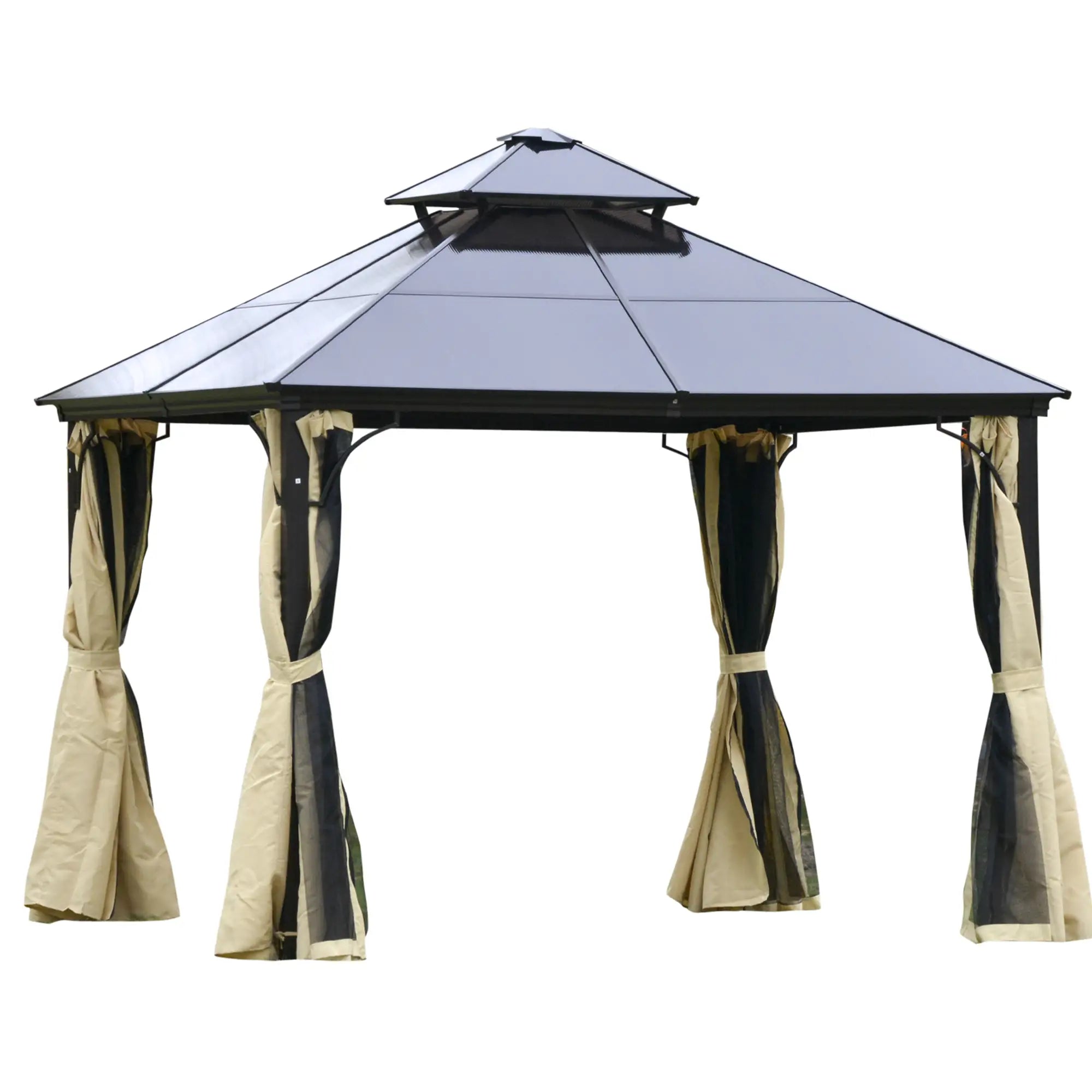 10' x 10' 2-Tier Outdoor Gazebo, Polycarbonate Roof, Beige Gazebos at Gallery Canada