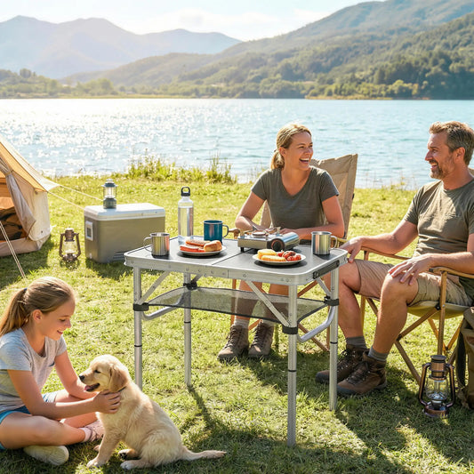 2ft Folding Camping Table, Mesh Storage, 4 Adjustable Heights, Black Picnic Tables & Camping Chairs Black at Gallery Canada