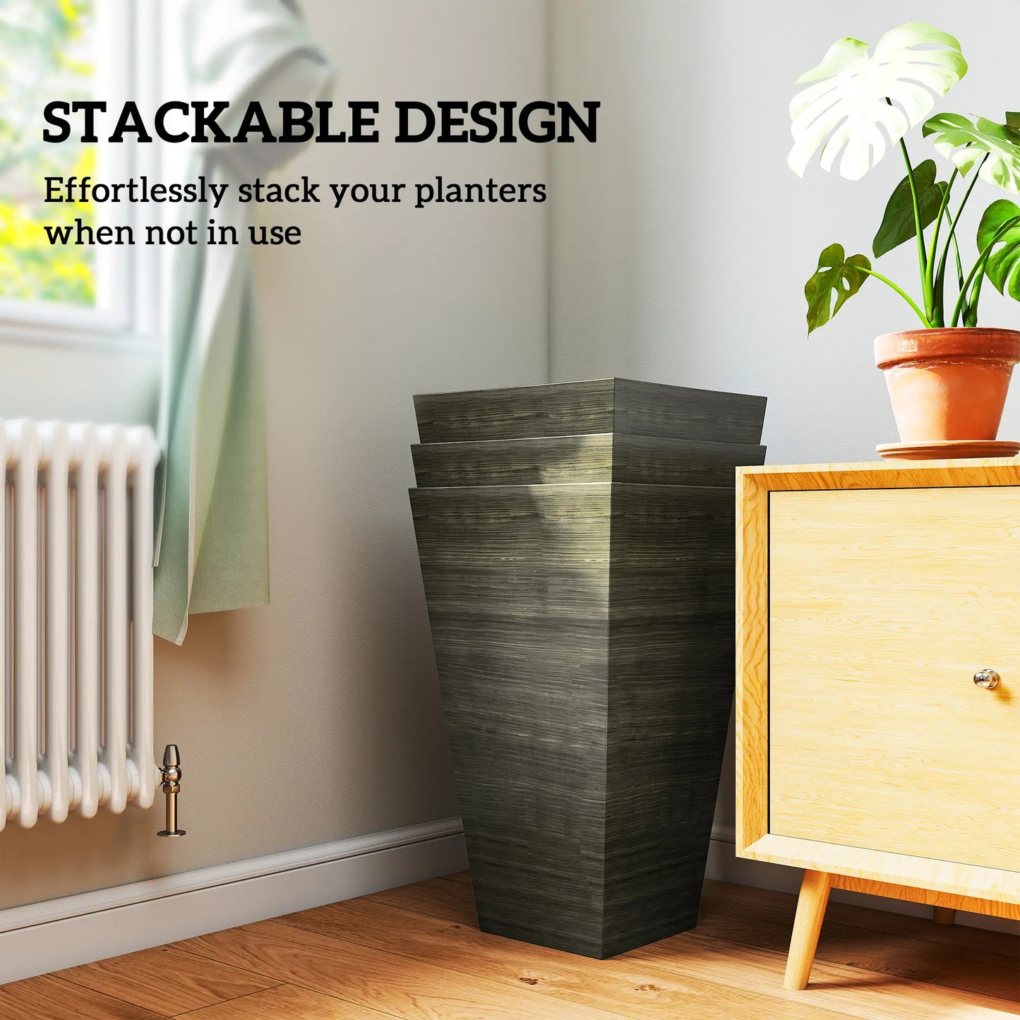 Tall Planter Set of 3, 28 Inch Taper, Bronze Planter Set at Gallery Canada