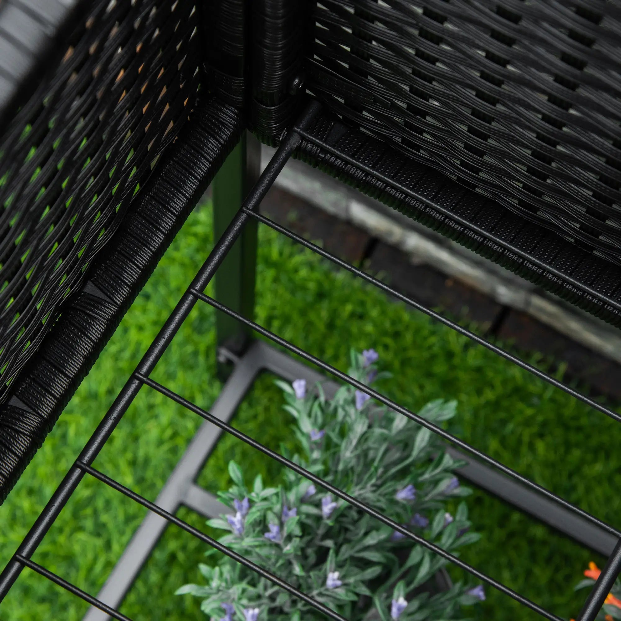 Rattan Raised Garden Box, Elevated Flower Bed with Storage, Black Plant Stands at Gallery Canada