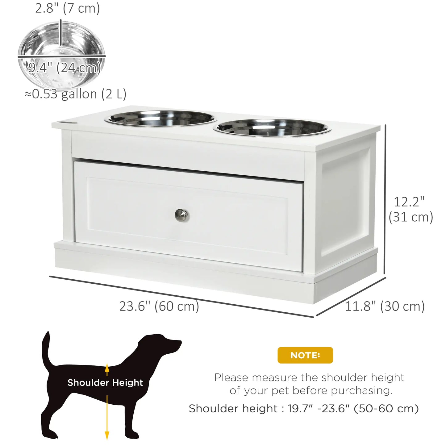 Elevated Dog Bowls, Storage Drawer, Large, White Dog Bowls at Gallery Canada