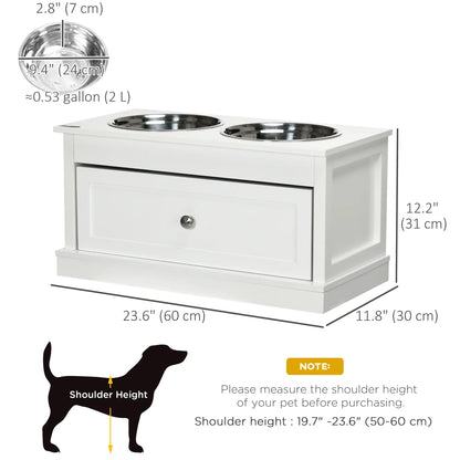 Elevated Dog Bowls, Storage Drawer, Large, White Dog Bowls at Gallery Canada
