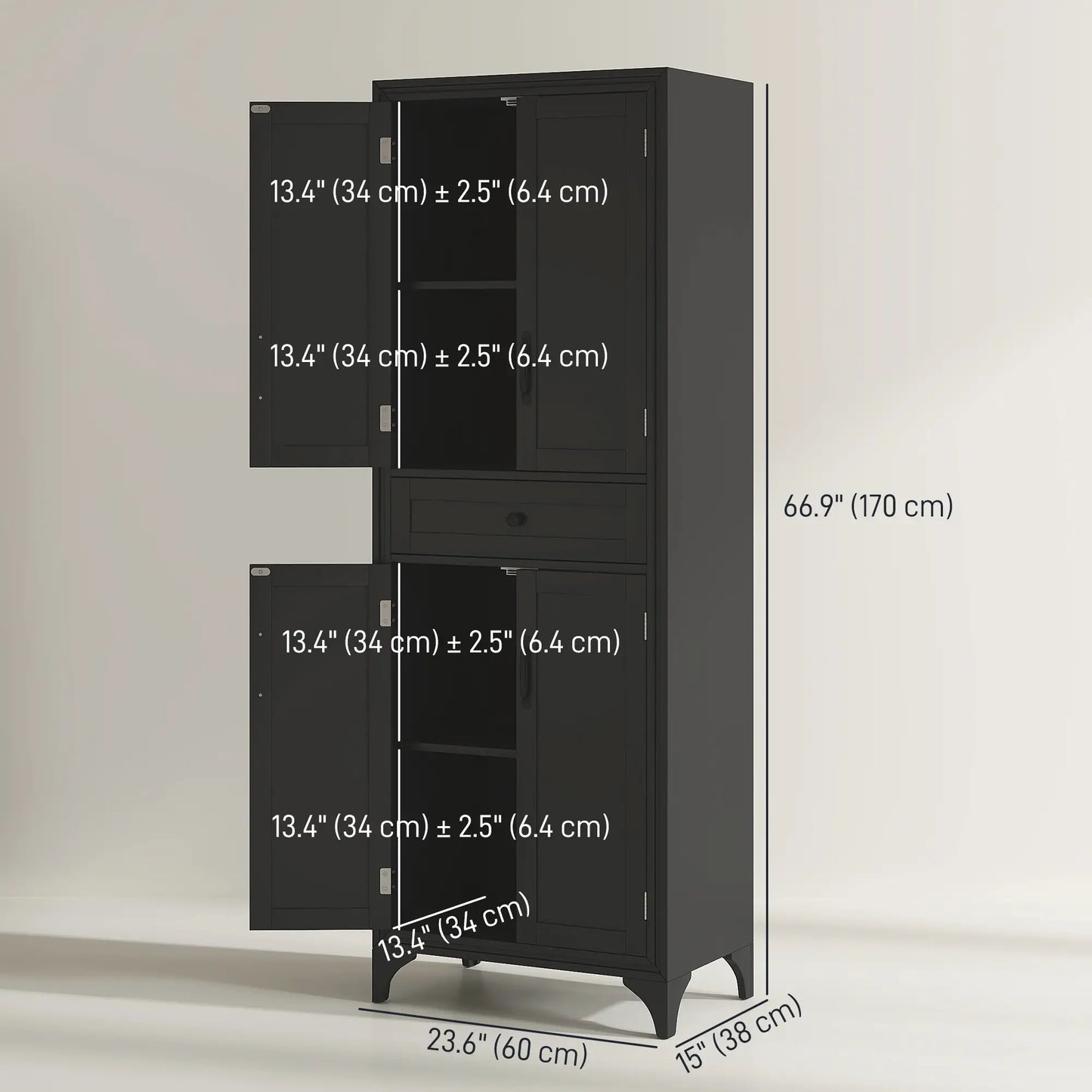 Freestanding Storage Cabinet, Kitchen Pantry, 2 Shelves, 4 Doors, Black Kitchen Pantry Cabinets at Gallery Canada