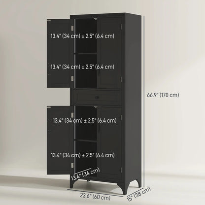 Freestanding Storage Cabinet, Kitchen Pantry, 2 Shelves, 4 Doors, Black Kitchen Pantry Cabinets at Gallery Canada