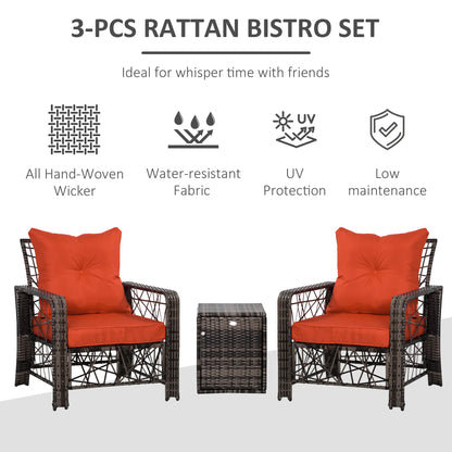 3 Pc Wicker Patio Furniture Set, Rattan Bistro with Storage Table, Red Bistro Sets at Gallery Canada