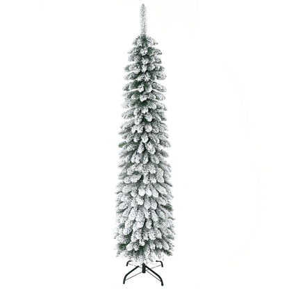 6 Ft Snow-Flocked Artificial Christmas Tree, Slim Pencil, Metal Base, Green Artificial Christmas Trees at Gallery Canada
