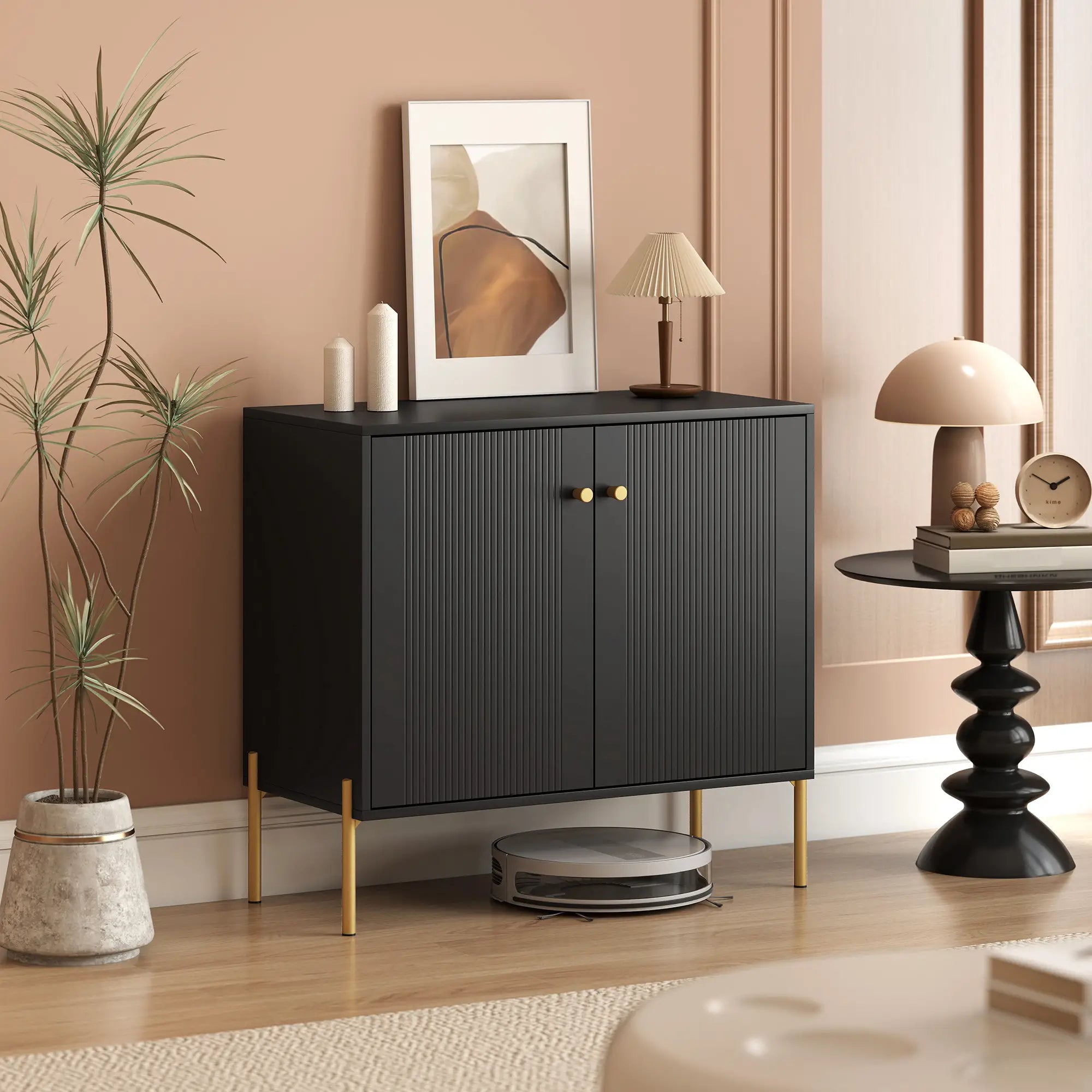 Sideboard, Modern Buffet Cabinet, Coffee Bar with Fluted Doors, Black Storage Cabinets at Gallery Canada