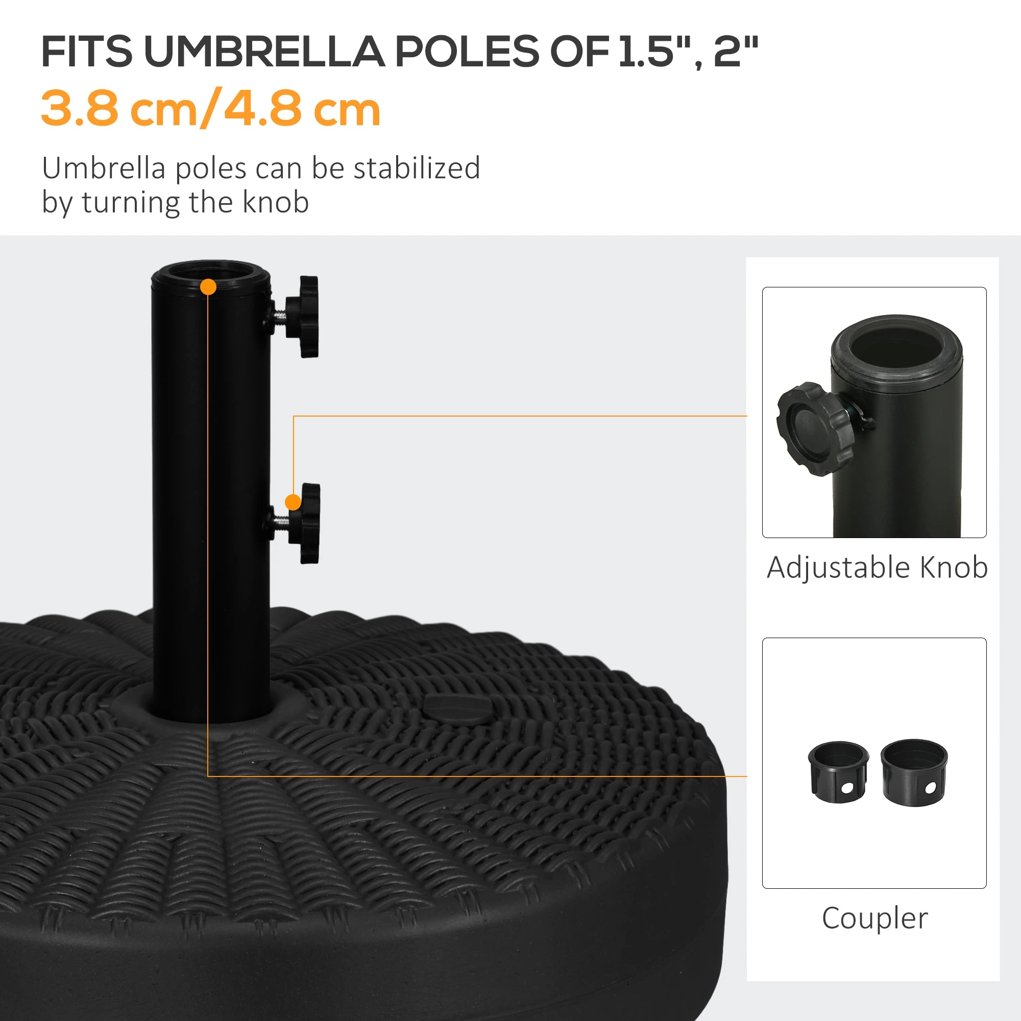 Heavy Duty Fillable Umbrella Base, Steel Pole, Round Stand, Black Umbrella Bases at Gallery Canada