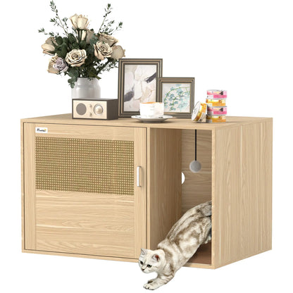 Cat Litter Box Enclosure, End Side Table, Rattan Door, Scratching Pad, Oak Cat Litter Box Enclosures at Gallery Canada