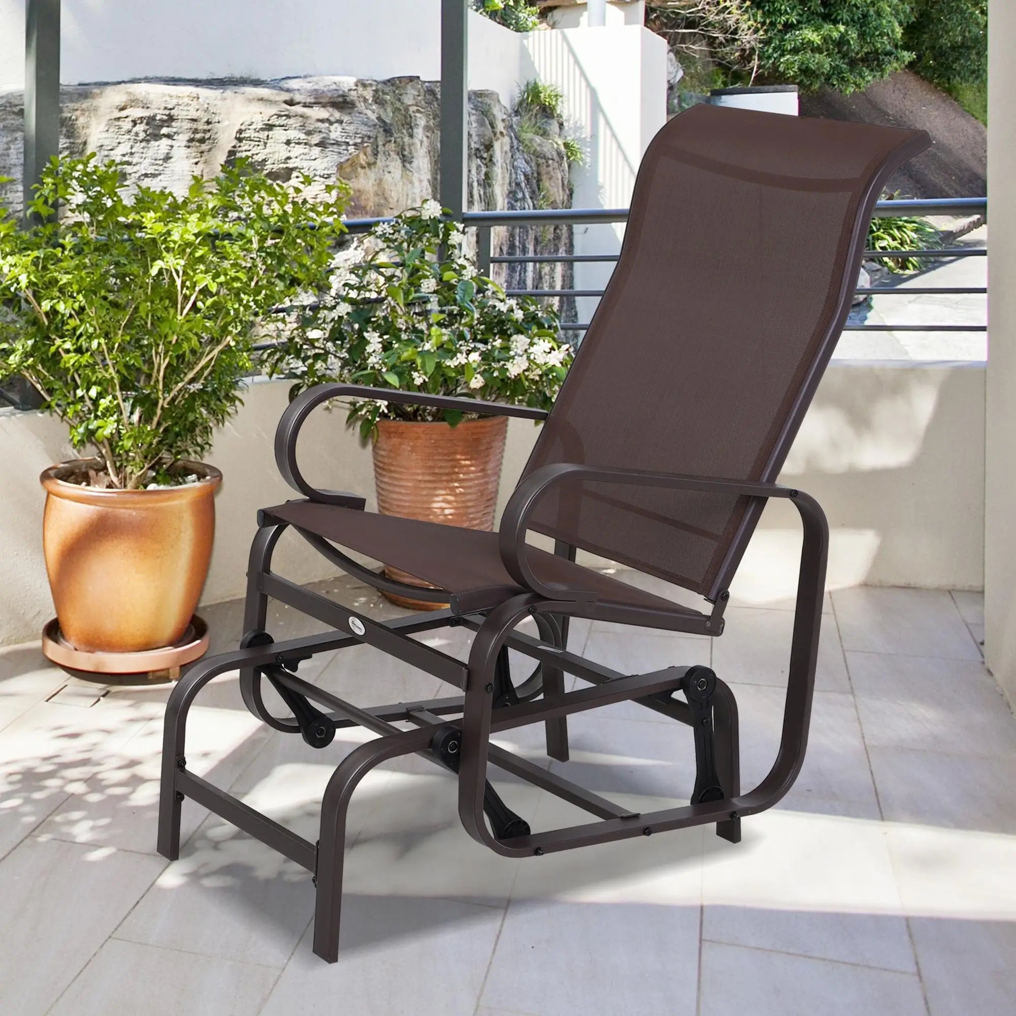 Patio Glider with Mesh Fabric, Outdoor Rocking Chair, Brown Outdoor Rocking Chairs at Gallery Canada