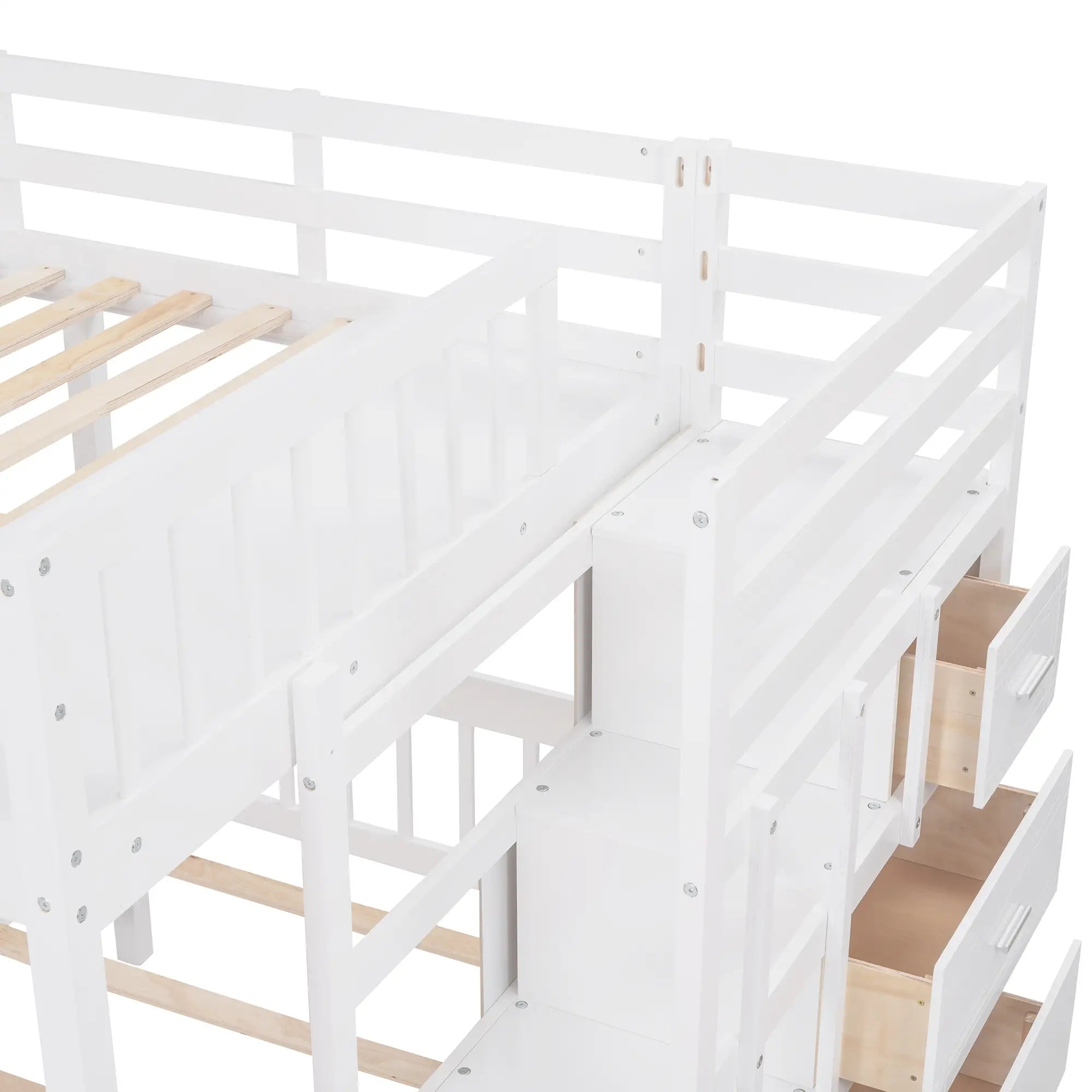 Twin Triple Bunk Bed with Storage Drawers, Pine Wood Frame, 115