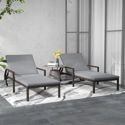 2 Piece Wicker Chaise Lounger, PE Rattan Outdoor Chair, Adjustable Backrest, 2 Wheels, Grey Chaise Loungers at Gallery Canada
