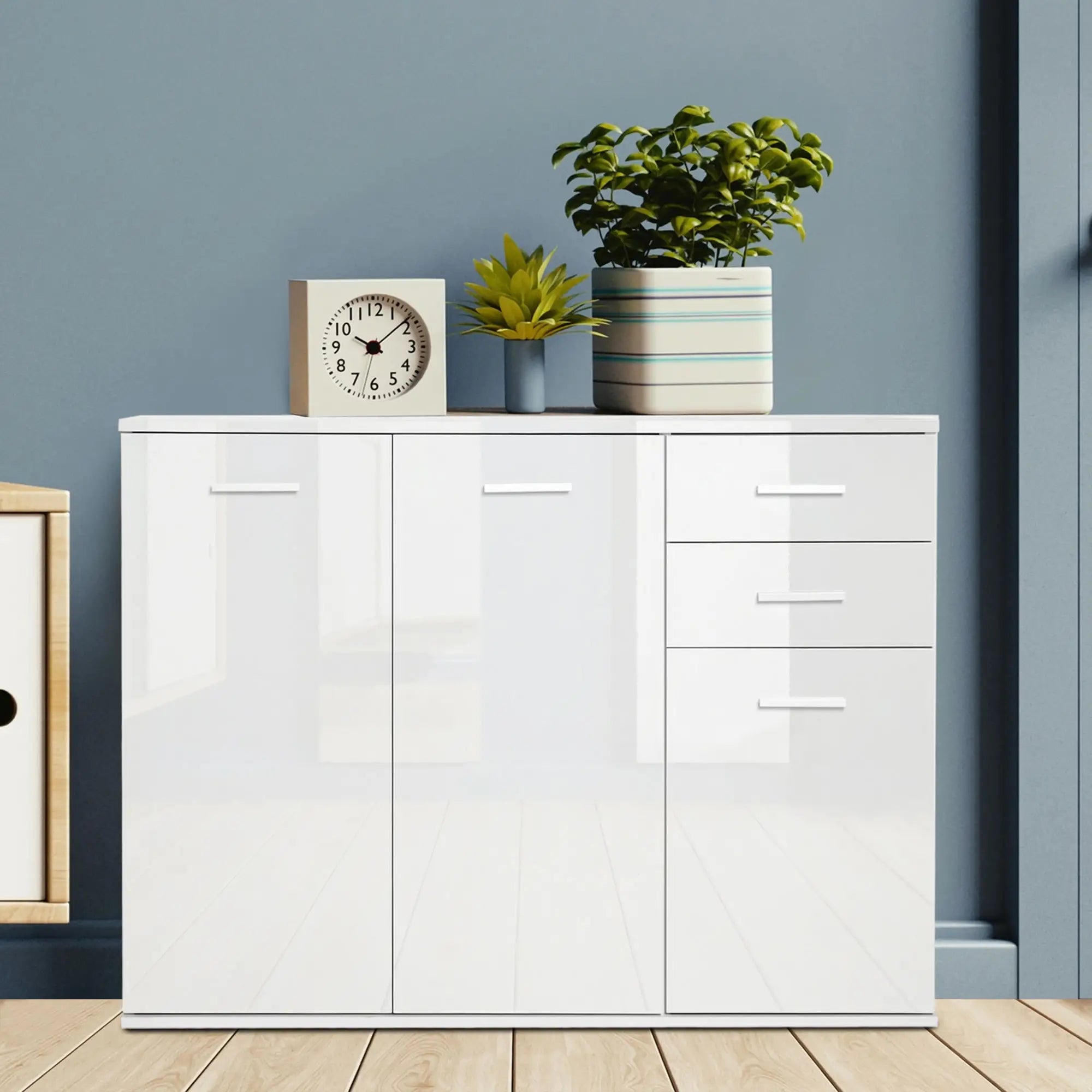 High Gloss Sideboard, 2 Drawers, 3 Doors, Adjustable Shelf, White Bar Cabinets at Gallery Canada