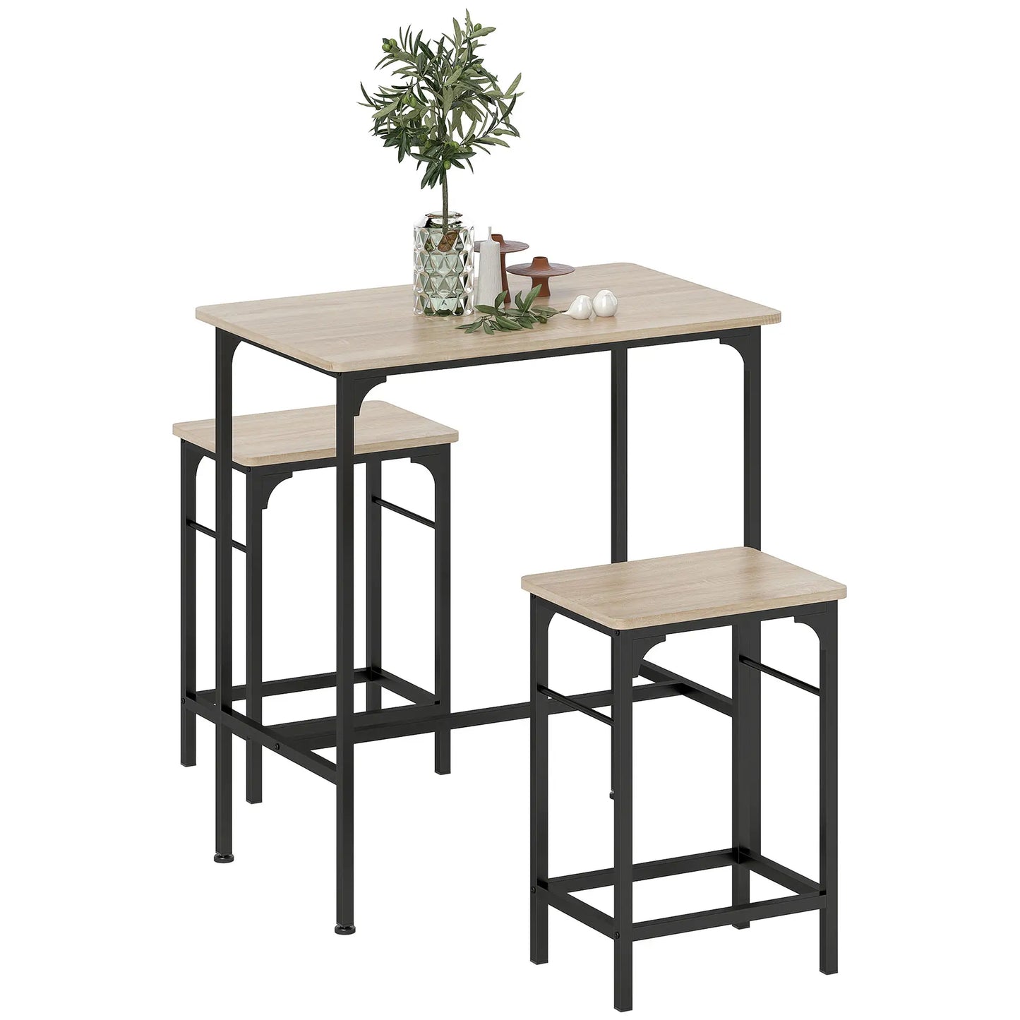 3-Piece Dining Table Set, 2 Stools, Natural Wood, Kitchen Living Room Bar Sets at Gallery Canada