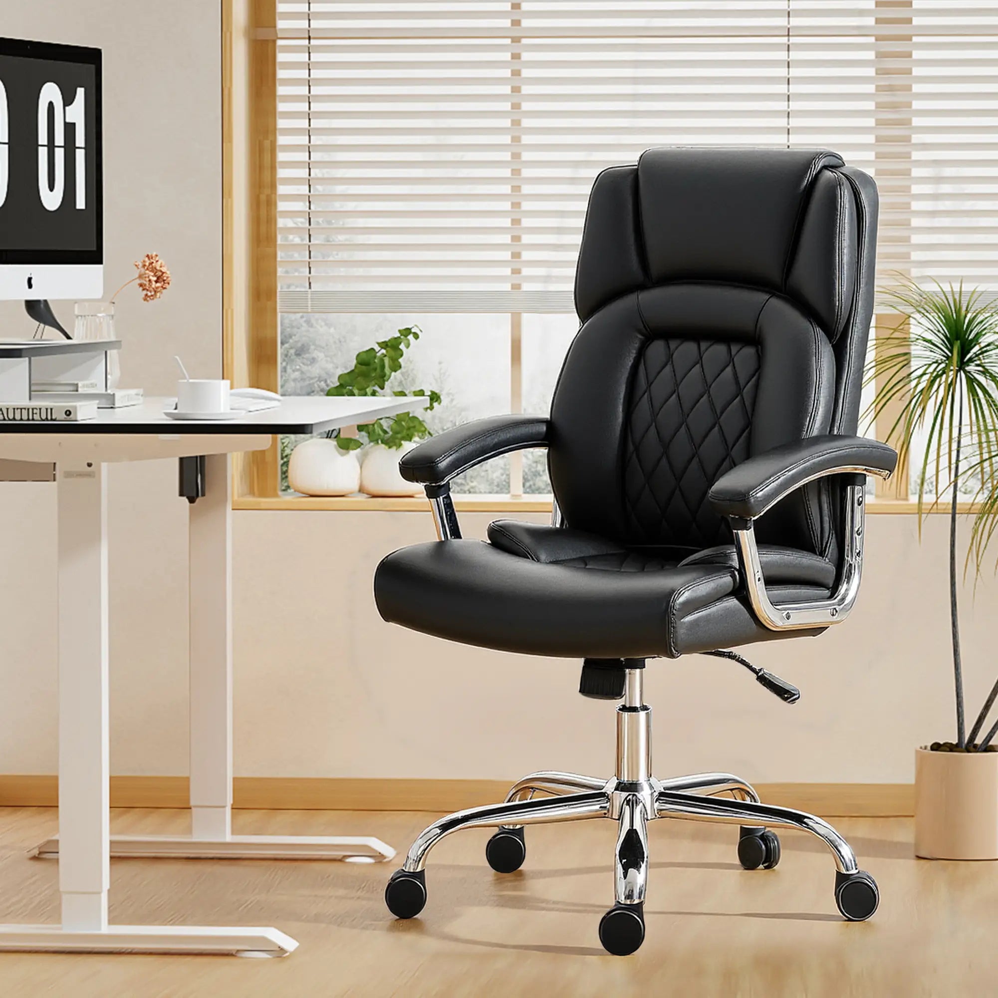Big and Tall Office Chair 400 lbs, PU Leather, High Back, Black Executive & Manager Chairs at Gallery Canada