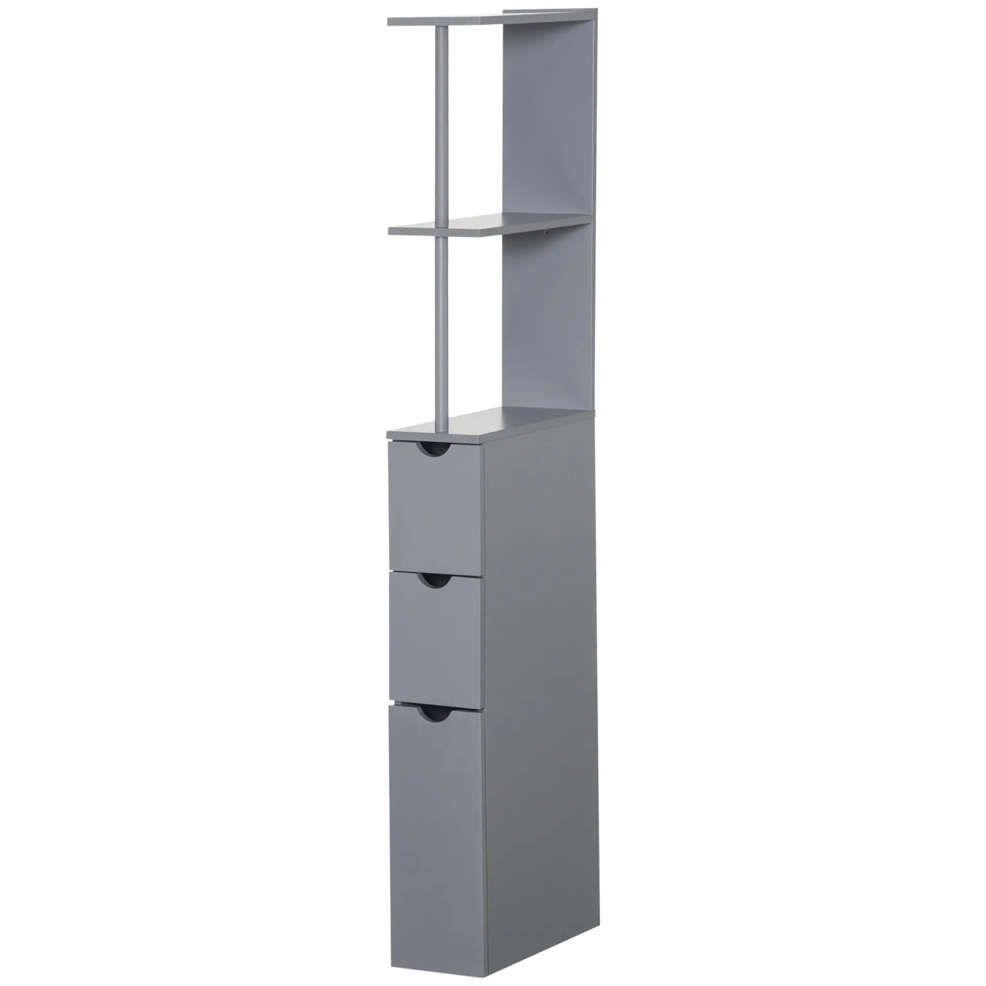 Tall Narrow Bathroom Storage Cabinet with Drawers, Open Shelves, Grey Bathroom Cabinets at Gallery Canada