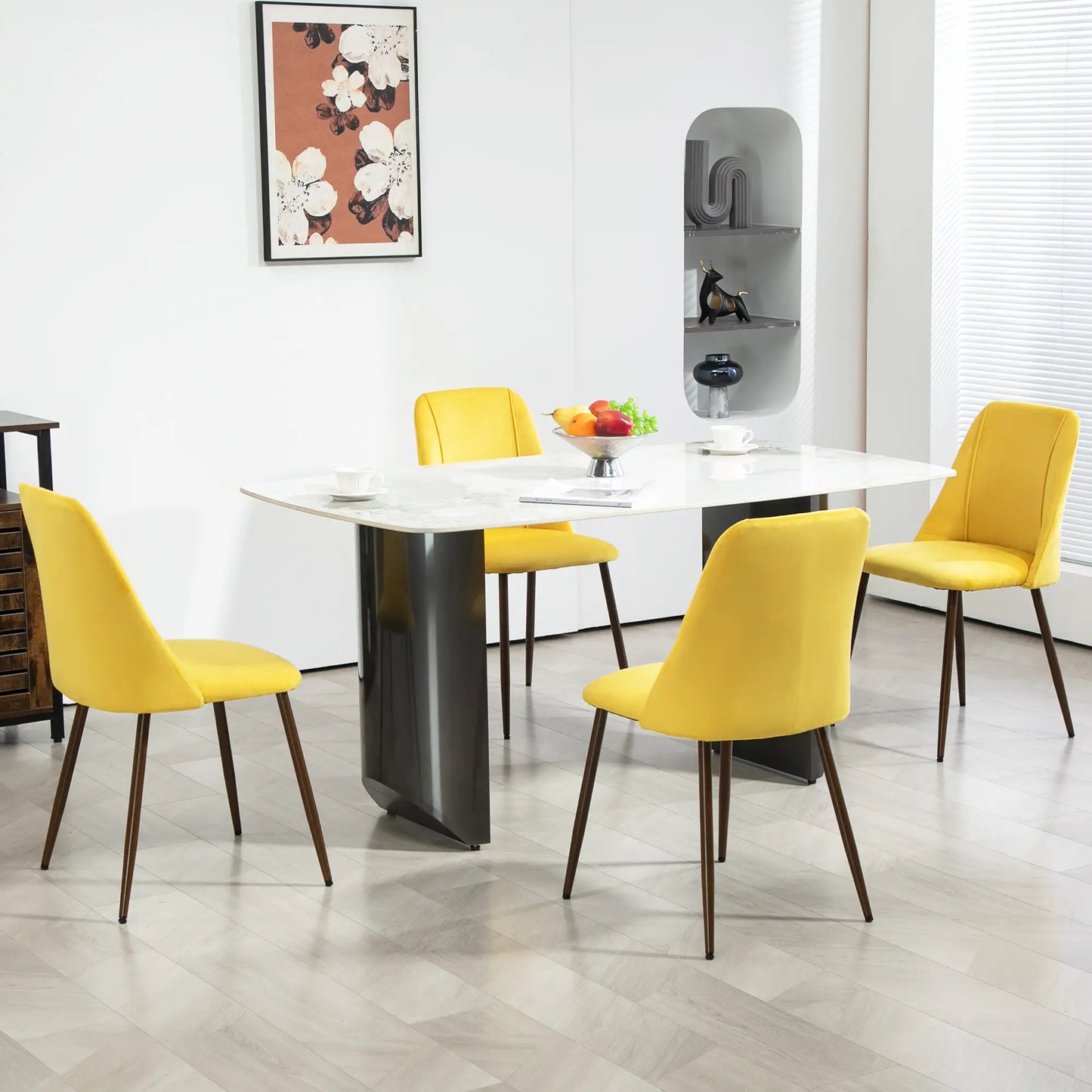 Upholstered Dining Chairs Set of 4, Velvet, Wood-Grain Steel Leg, Yellow Dining Chairs at Gallery Canada