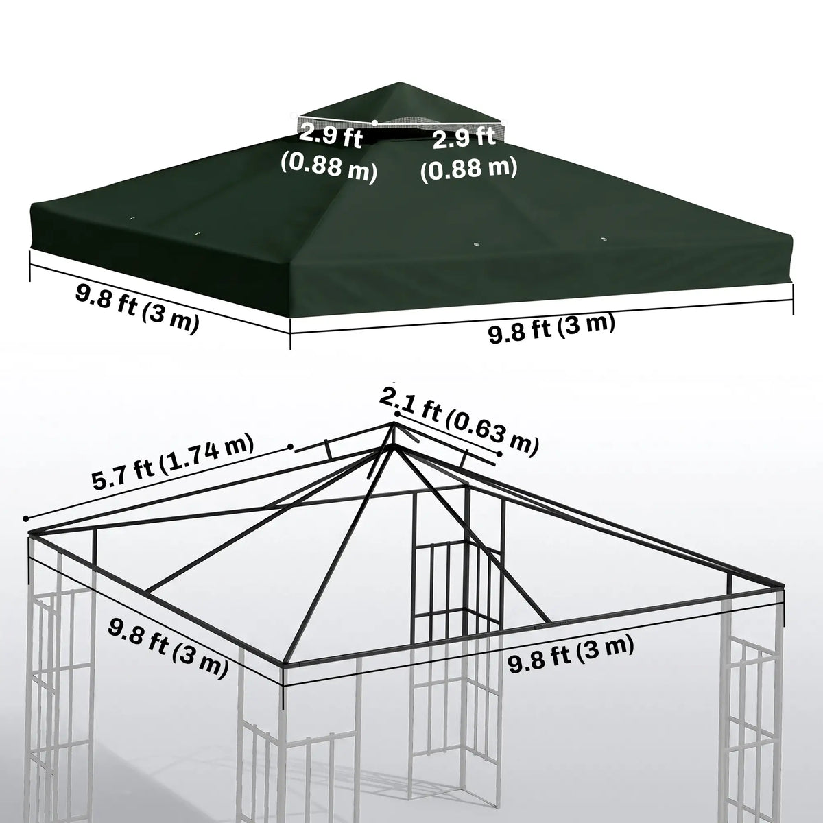 10' x 10' Gazebo Canopy Replacement Cover, UPF30+, Top Cover Only, Green Gazebo Canopy Replacement at Gallery Canada