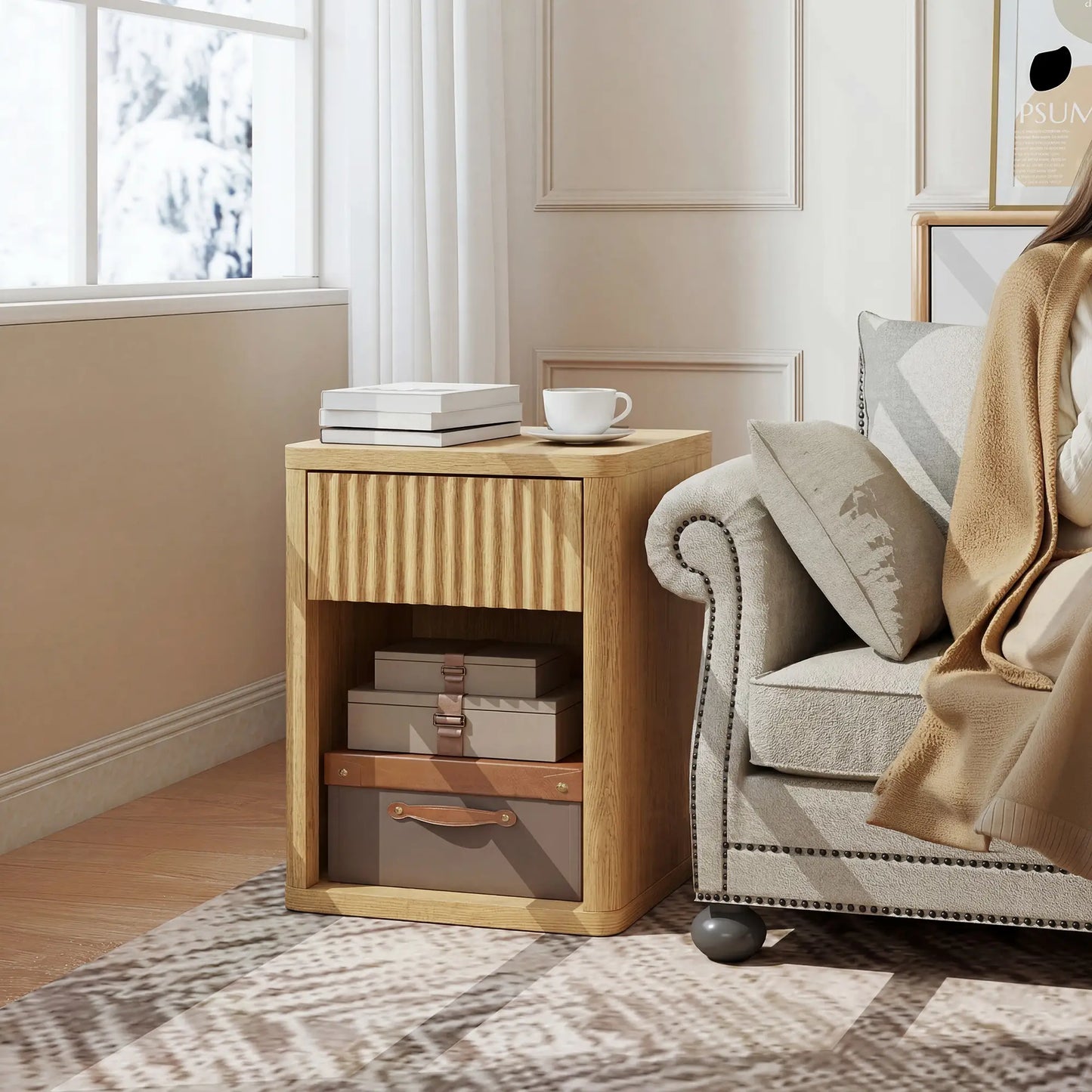 Nightstand With Drawer And Shelf, Modern Bedside Table Set Of 2, Oak Bedside Tables at Gallery Canada