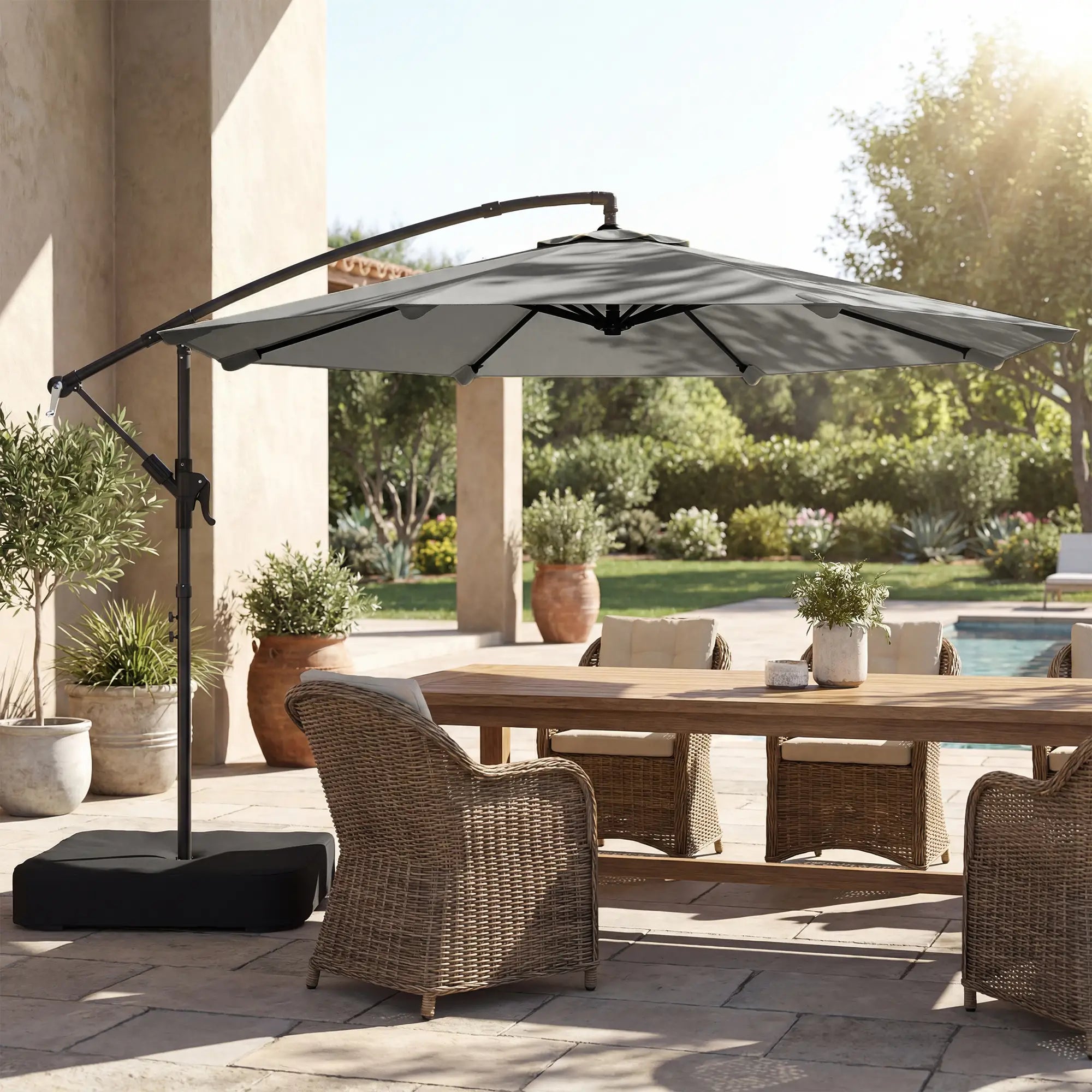 9.6 ft Offset Patio Umbrella, With Sandbag And 360° Rotation, Grey Offset Cantilever Umbrellas at Gallery Canada