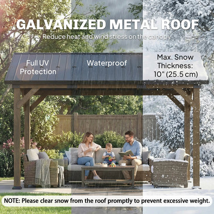 13' x 11' Hardtop Gazebo, Galvanised Metal Roof, Fir Wood Frame, Black Grey
