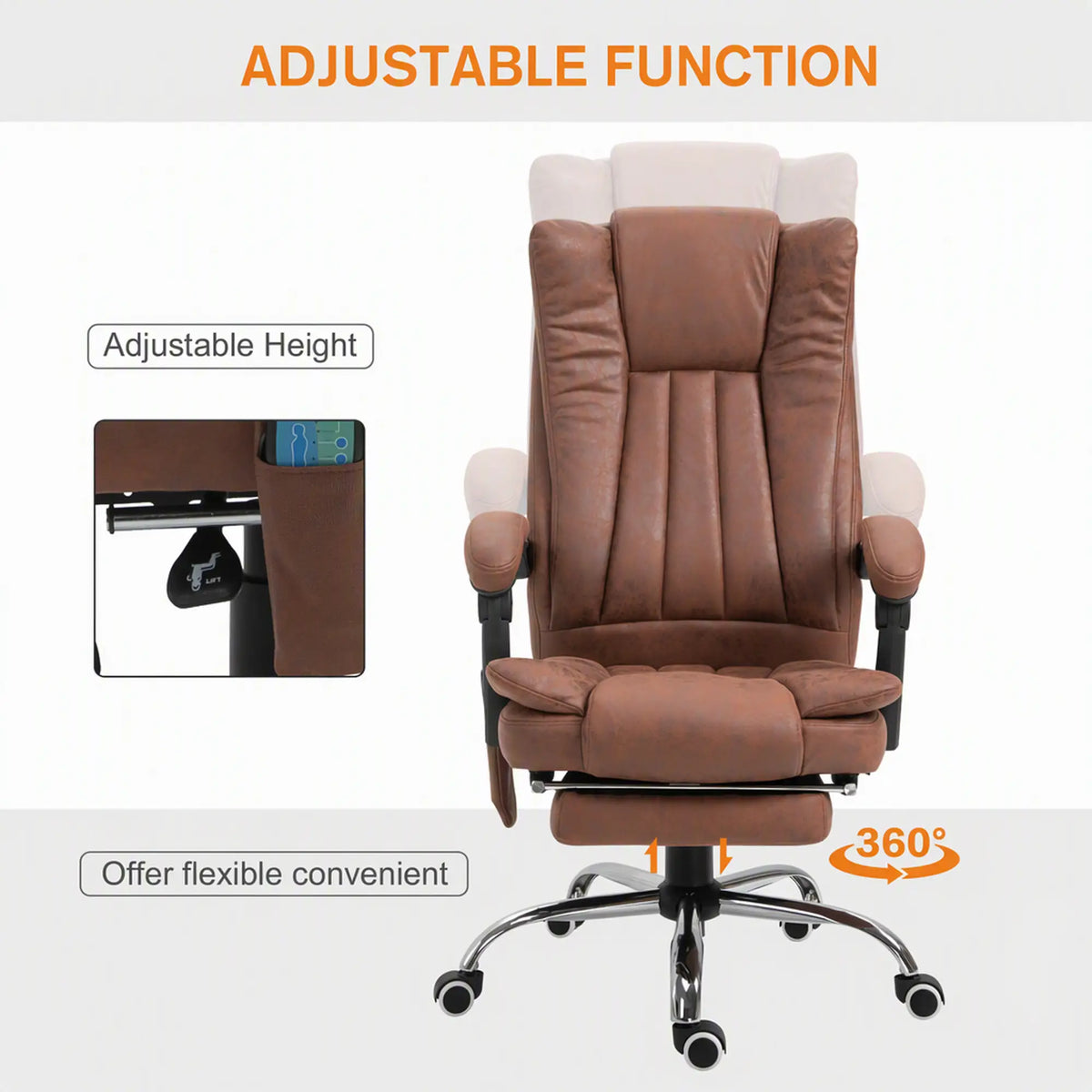 Office Chair, Vibration Massage Recliner, Retractable Footrest, Brown Massage Chairs at Gallery Canada