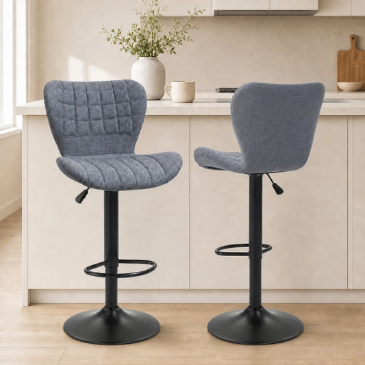 Adjustable Swivel Bar Stools Set of 2, Linen Fabric, Grey Bar Stools Grey at Gallery Canada