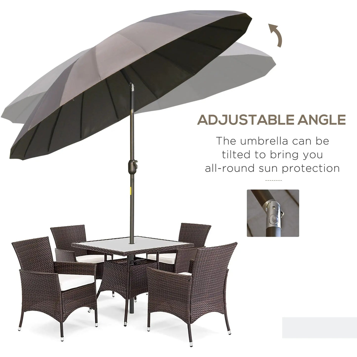 8ft Garden Parasol, Crank & Tilt, Adjustable Sun Shade, Dark Grey Patio Umbrellas at Gallery Canada
