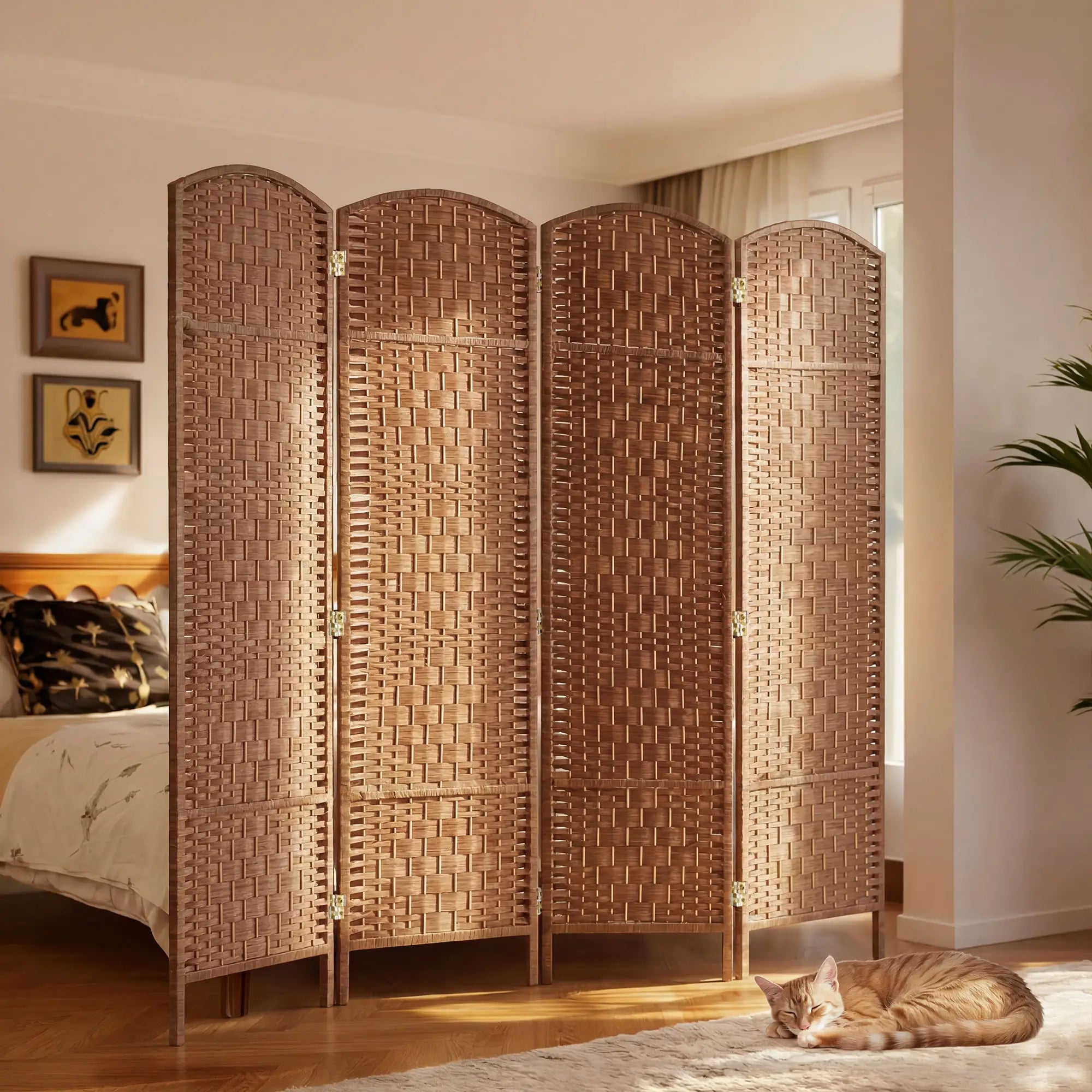 6ft Folding Room Divider, 4 Panel Wooden Frame, Natural Room Dividers at Gallery Canada