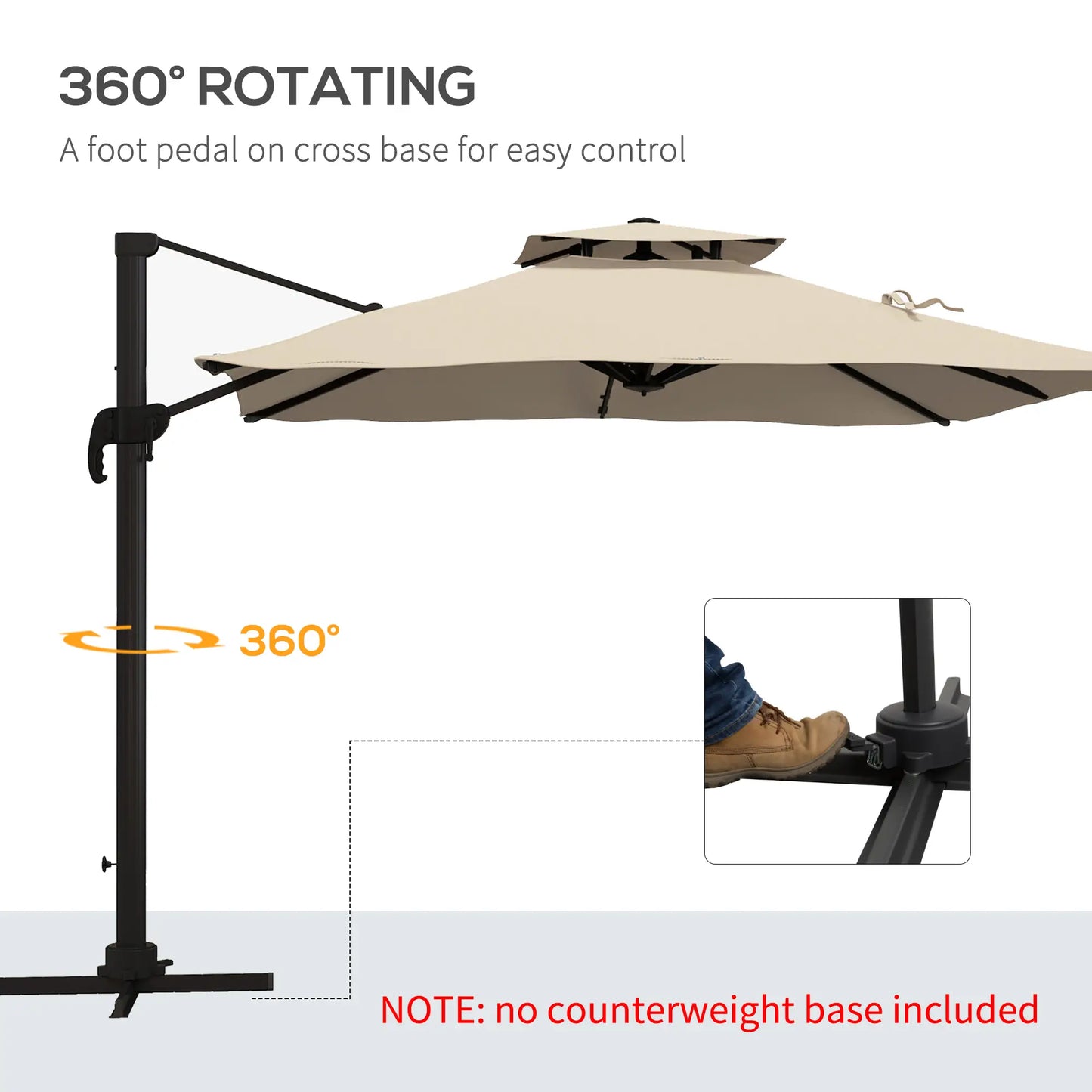 10ft Square Cantilever Patio Umbrella, 360° Rotating, Crank Handle, Khaki Offset Cantilever Umbrellas at Gallery Canada