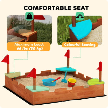 Kids Wooden Sandbox, 4 Colorful Seats, Ground Liner, Brown Sandboxes & Accessories at Gallery Canada