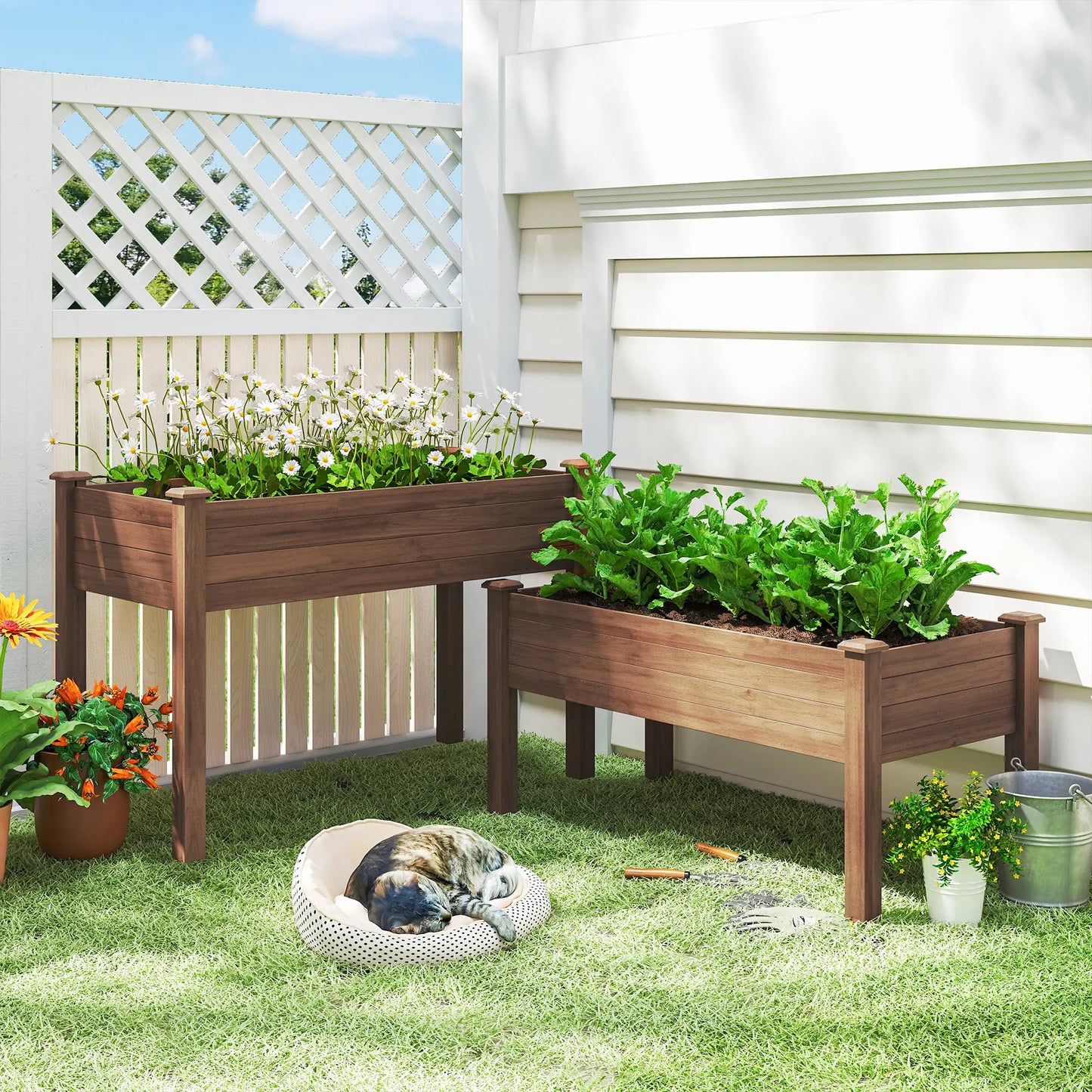 2 Tier Raised Garden Bed, Wooden Elevated Planter Box, Carbonised Raised Garden Beds at Gallery Canada