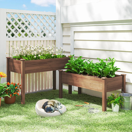 2 Tier Raised Garden Bed, Wooden Elevated Planter Box, Carbonised