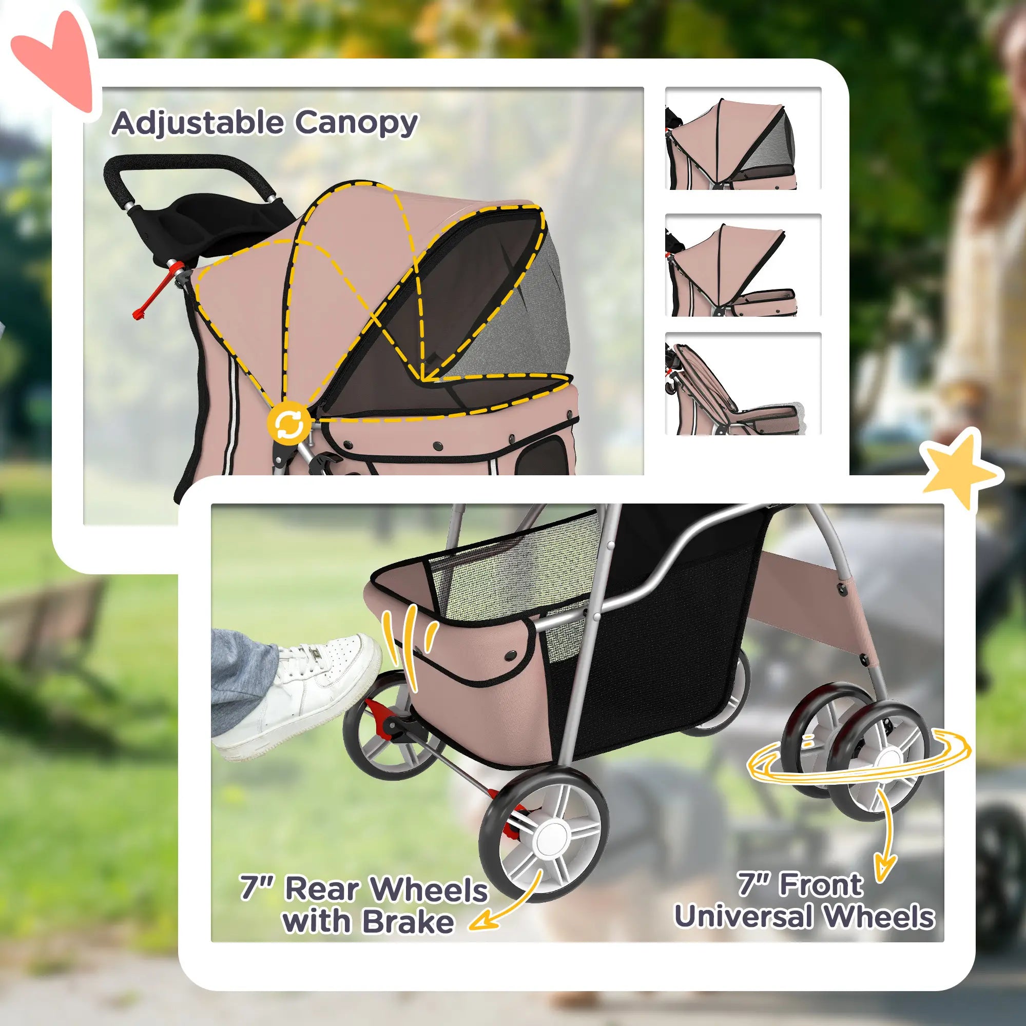 Foldable Pet Stroller, Wheels, Reflective Strips, Brake, Pad, Basket, Coffee Dog Bike Trailers & Strollers at Gallery Canada