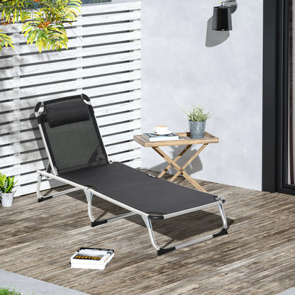 Folding Lounge Chair, Adjustable Backrest, Aluminum Frame, Black Lounger Chairs at Gallery Canada