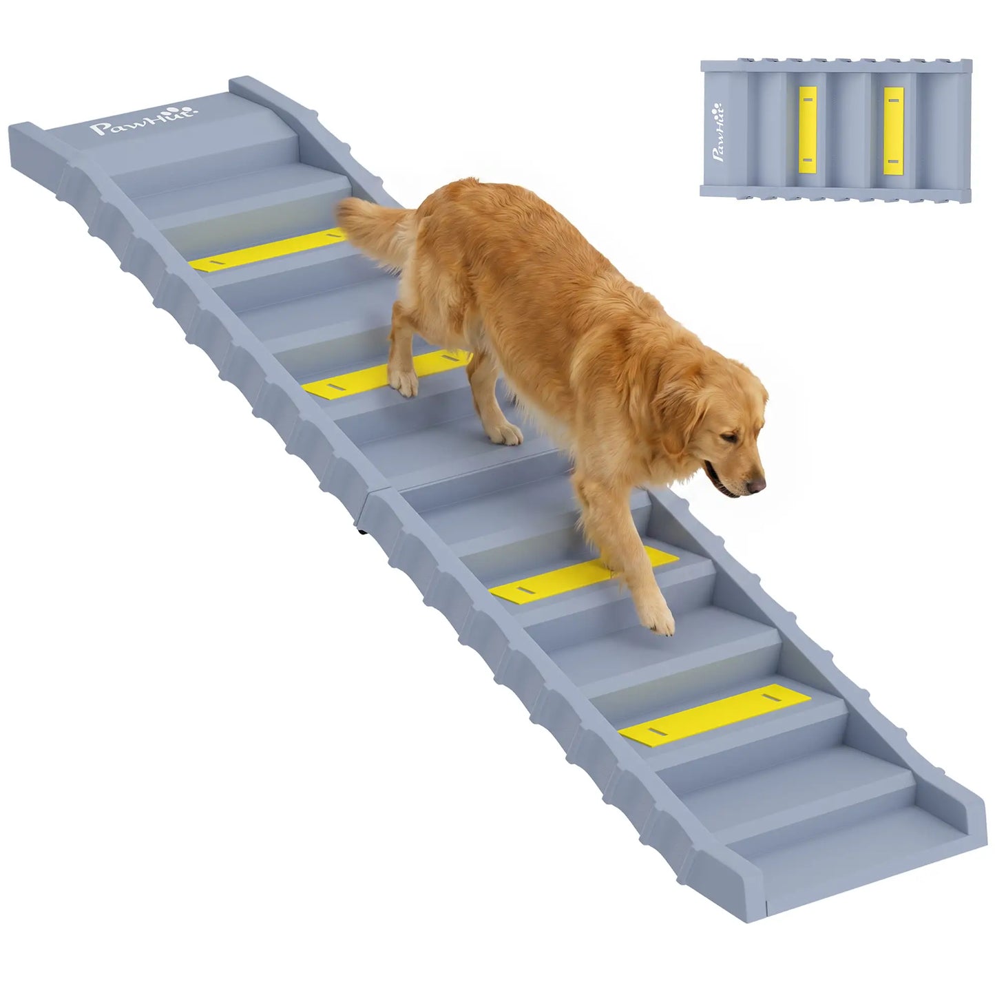 Foldable Dog Ramp With Anti-Slip Steps, Grey